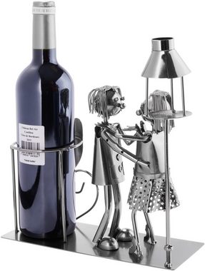 BRUBAKER Weinflaschenhalter Liebespaar mit Laterne für Teelicht, (inklusive Grußkarte), Metall Skulptur, romantisches Geschenk, Flaschenhalter