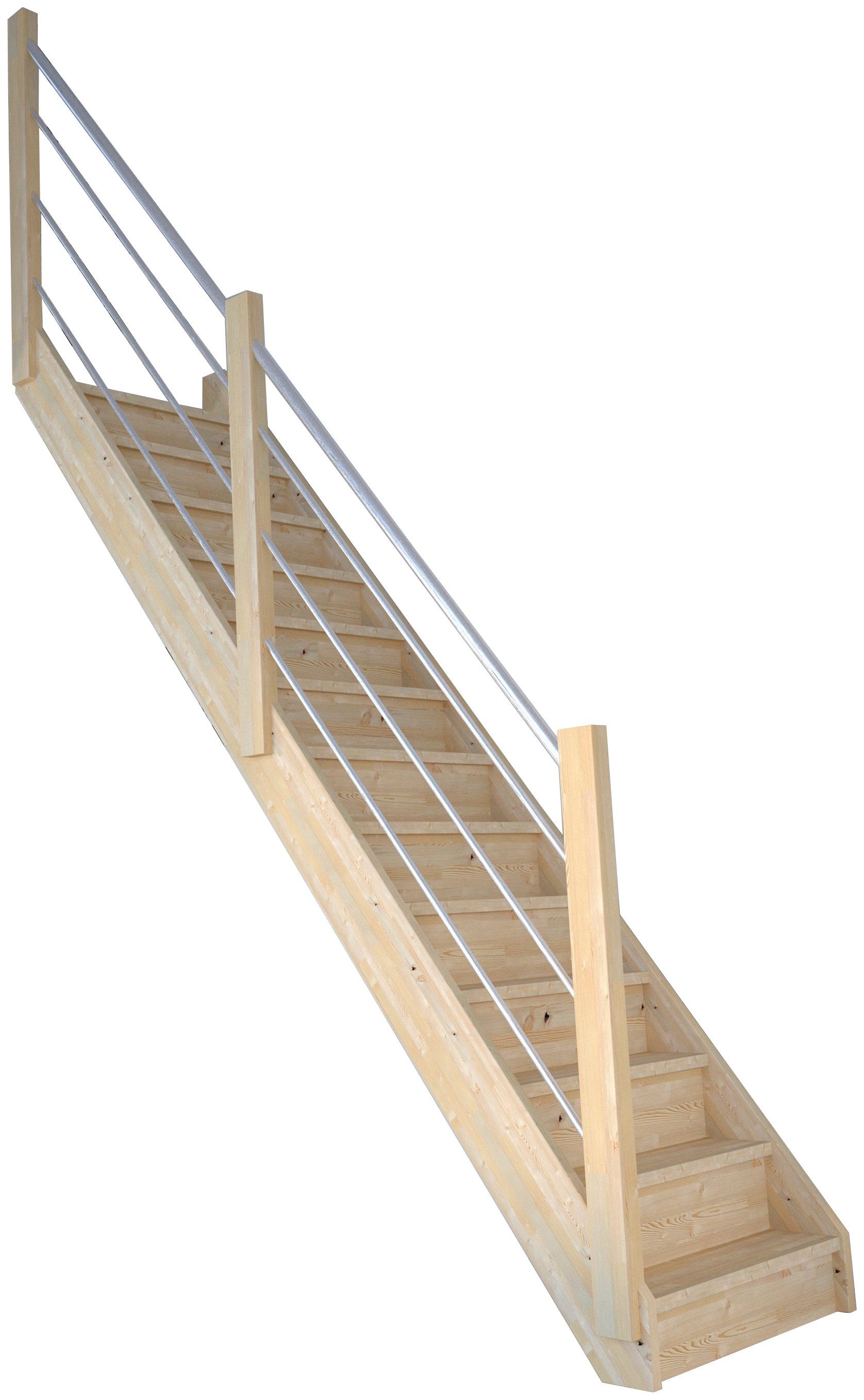 Fichte Durchgehende bis Wangenteile Starwood Stufen 300 Raumspartreppe für Holz-Edelstahl mit Massivholz cm, Links, Geschosshöhen Korfu, geschlossen,