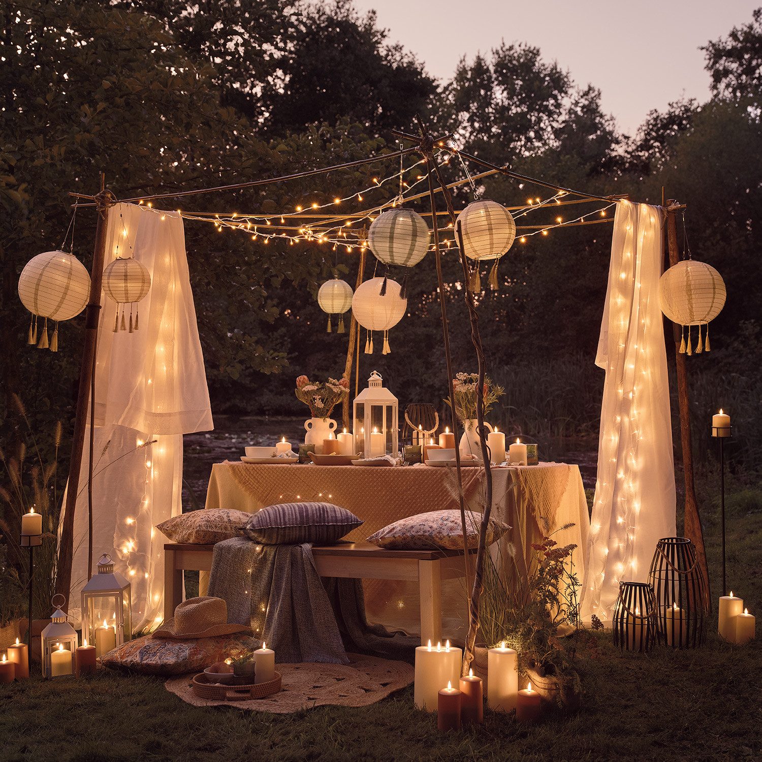 Lights4fun LED Laterne 3er Set Lucena Solar Lampions grün, gelb & crème