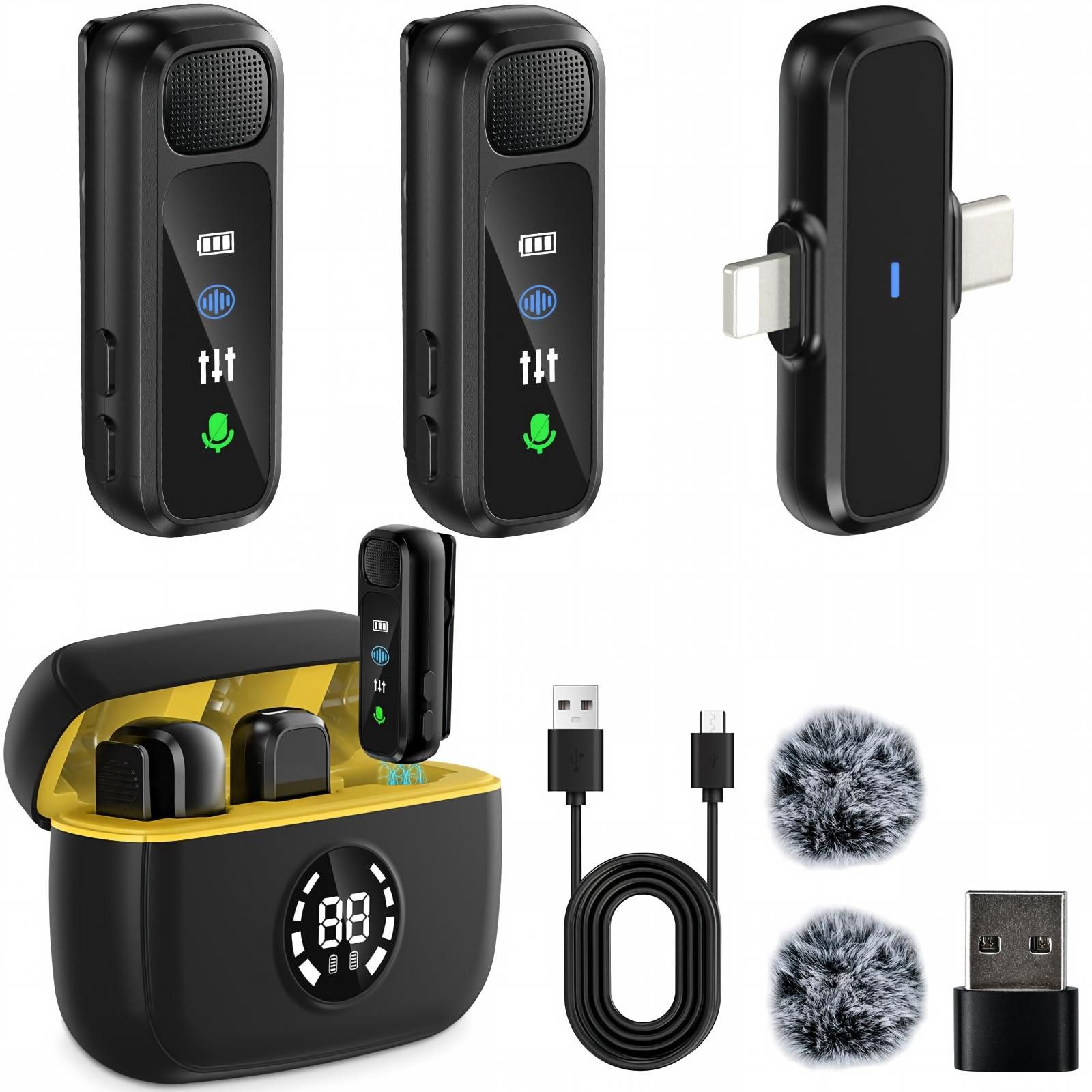 AIBISTAR Mikrofon kabelloses Mikrofon, 2,4G, DSP-Rauschunterdrückung, Lightning/USB-C, Mobiles Lade-Case – bis zu 48h,Kompaktes
