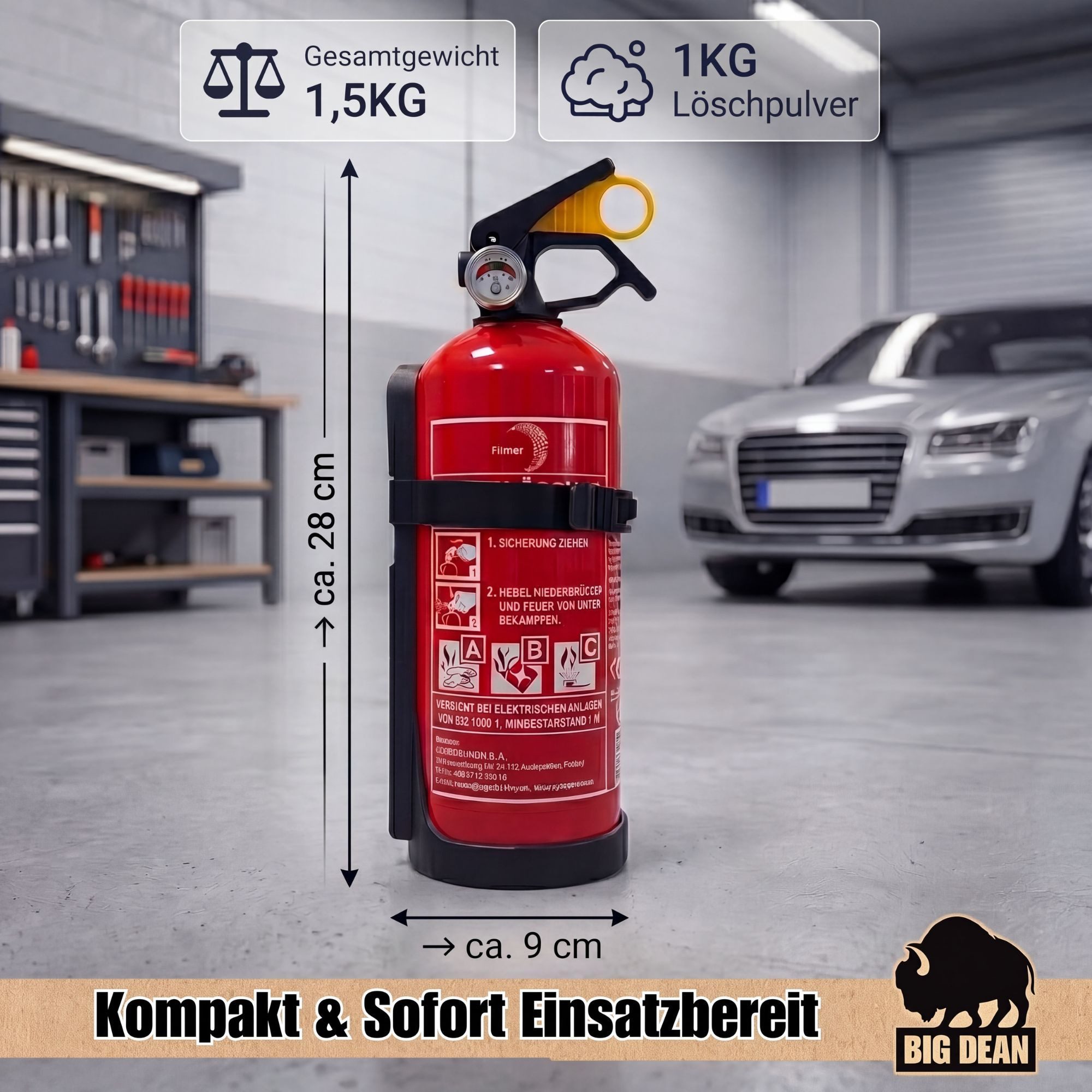 BigDean Pulver-Feuerlöscher mit Halterung Manometer Auto Boot Europa, Löschpulver, (2-St) 2 x Feuerlöscher, Geeignet für Brandklassen A, B, C – Bild 2 von 5