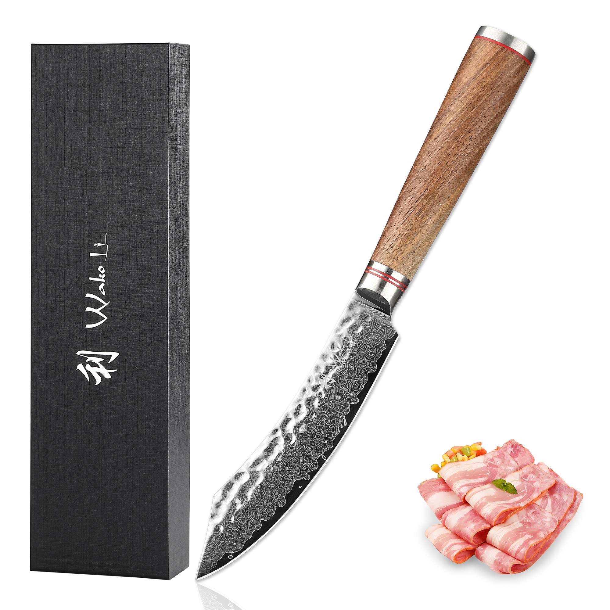 Wakoli Steakmesser Nussbaum Damastmesser I 12,5 cm Klinge I Nussbaumholzgriff