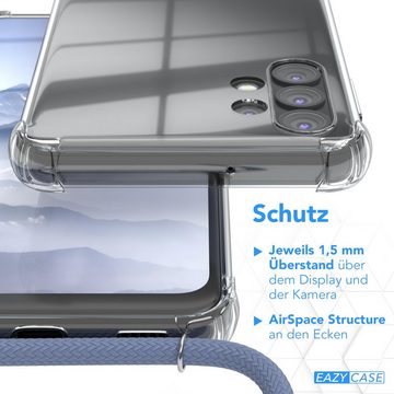 EAZY CASE Handykette Kette Clips Schwarz für Samsung Galaxy A32 5G 6,5 Zoll, Silikonhülle Transparent Handyhülle mit Kordel Kette zum Umhängen Blau