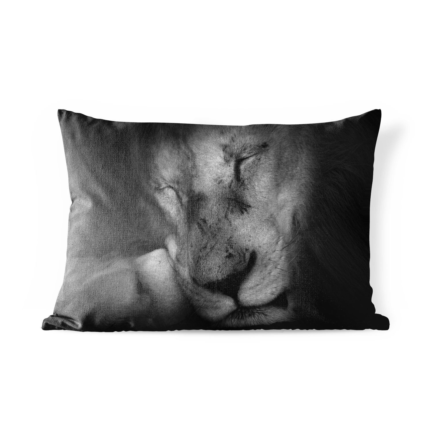 MuchoWow Dekokissen Tierprofil schlafender Löwe in schwarz und weiß, Outdoor-Dekorationskissen, Polyester, Dekokissenbezug, Kissenhülle