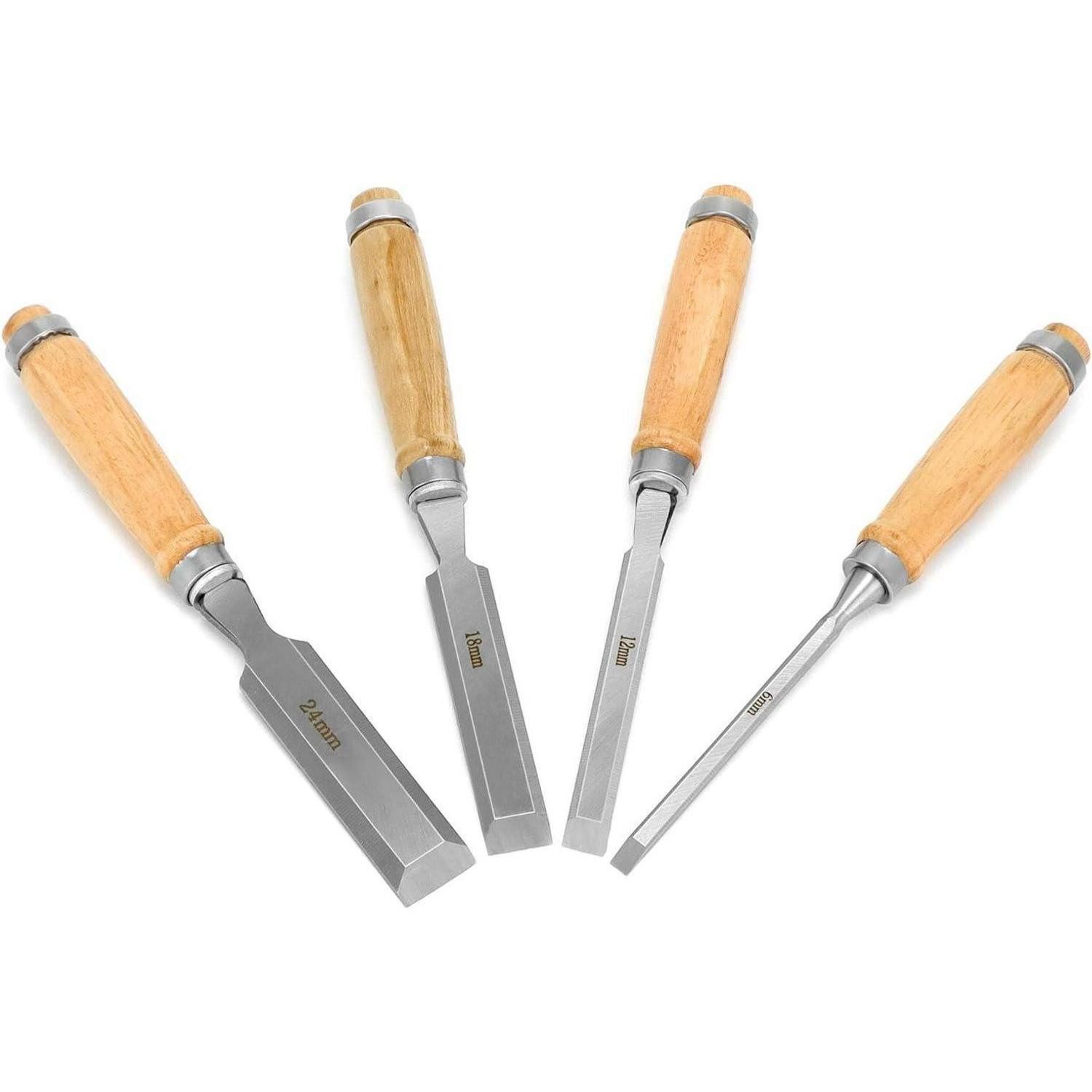 LuxusKollektion Meißel-Set Stechbeitel Set 6 12 19 24 mm ergonomischer Griff Schlagkappe