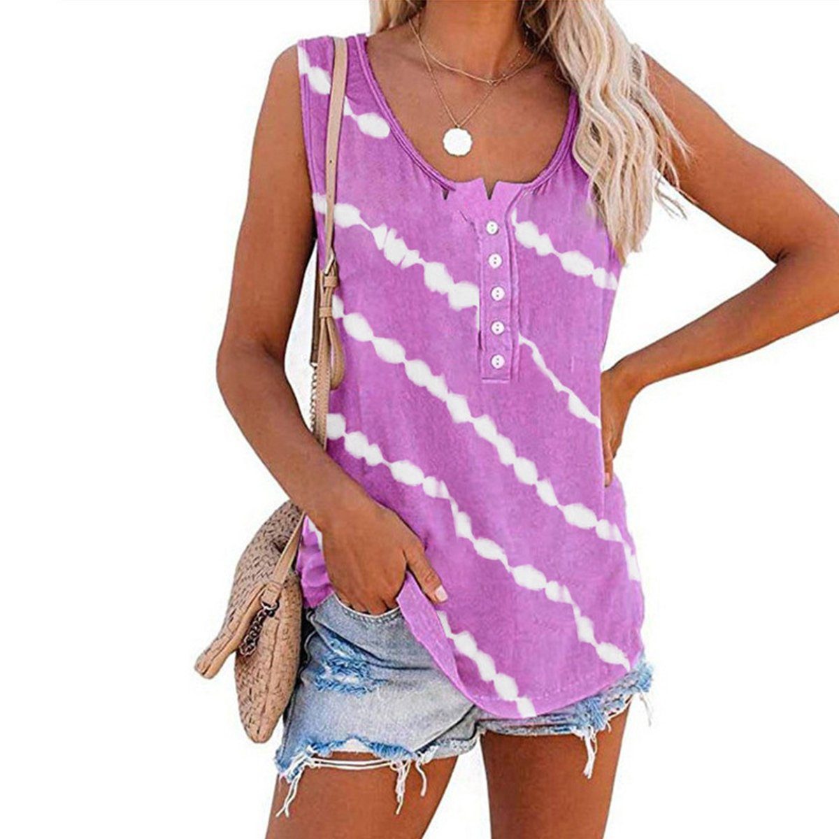 DEBAIJIA Longweste DEBAIJIA Damen Tank Top Ärmellose Lose Weste Lässige Ribbed Round C - Violett