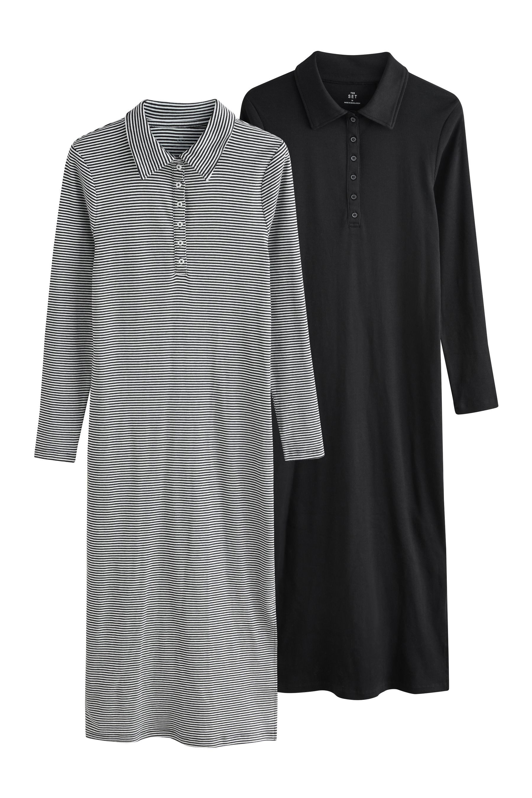 The Set Midikleid The Set Midikleider mit Rippung + Kragen, 2er-Pack (2-tlg)