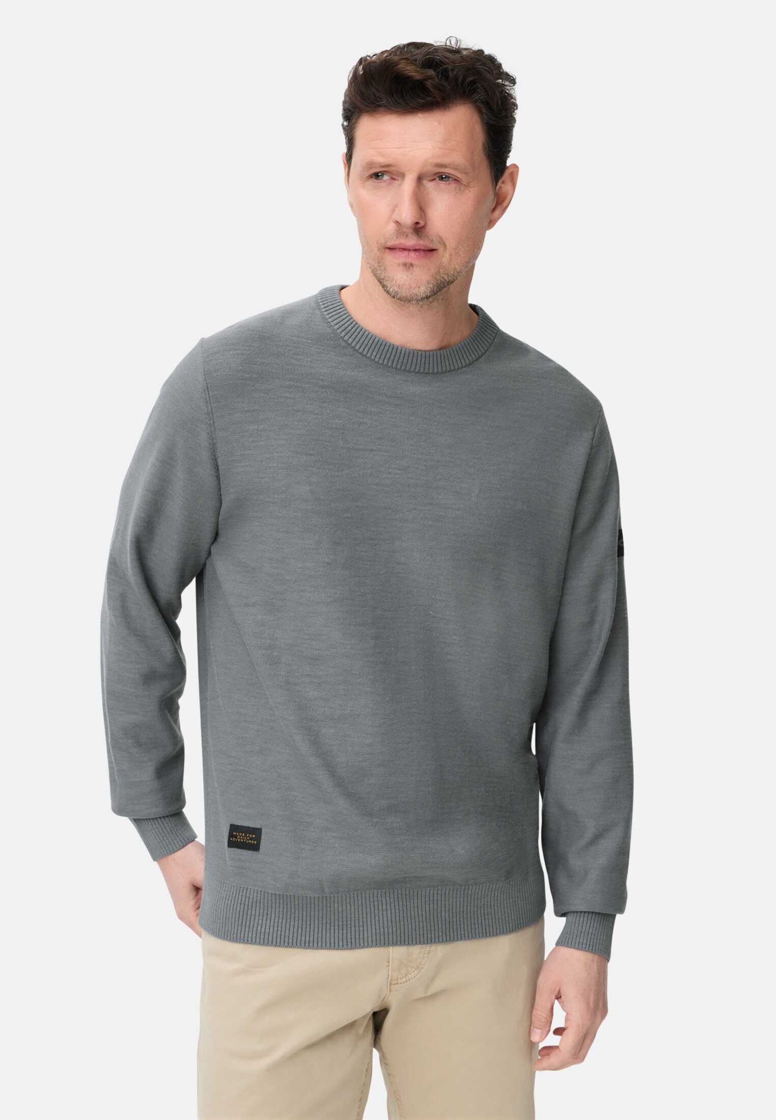 camel active Strickpullover Strickpullover aus reiner Baumwolle Langarm Markenlogo