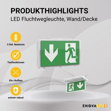 ENOVALITE LED Arbeitslicht LED-Fluchtwegleuchte, Notstrom, TEST-Funktion, Ein- & Aufbau, IP65, LED fest integriert, Tageslichtweiß, kaltweiß, Fluchtwegleuchte, Notleuchte, Fluchtweg, Notbeleuchtung, Notfallakku