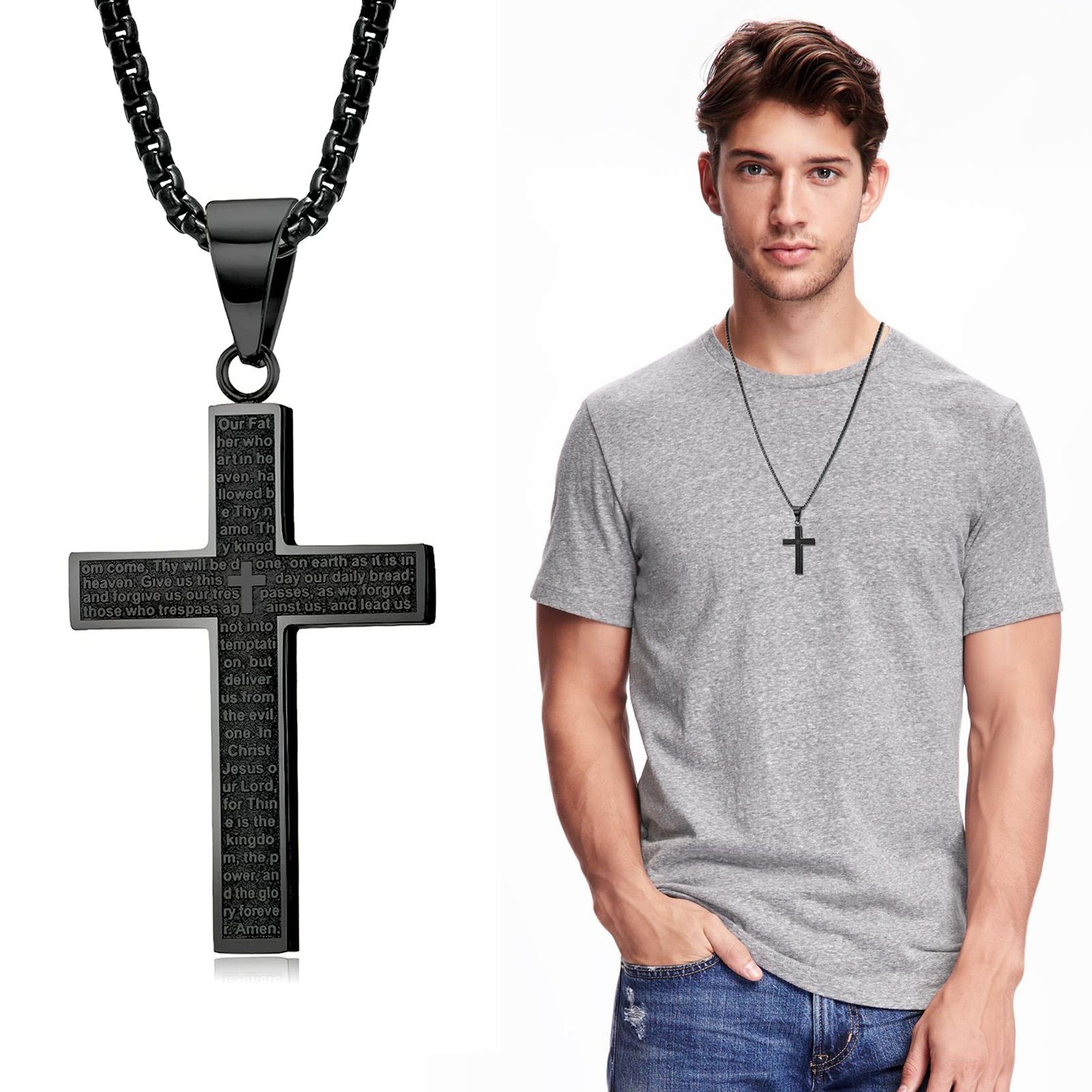 für Herren, Anhänger mit Stahl Kette, TAN.TOMI Kette Kreuz Edelstahl, Kreuz Halskette mit aus hochwertigem Anhänger