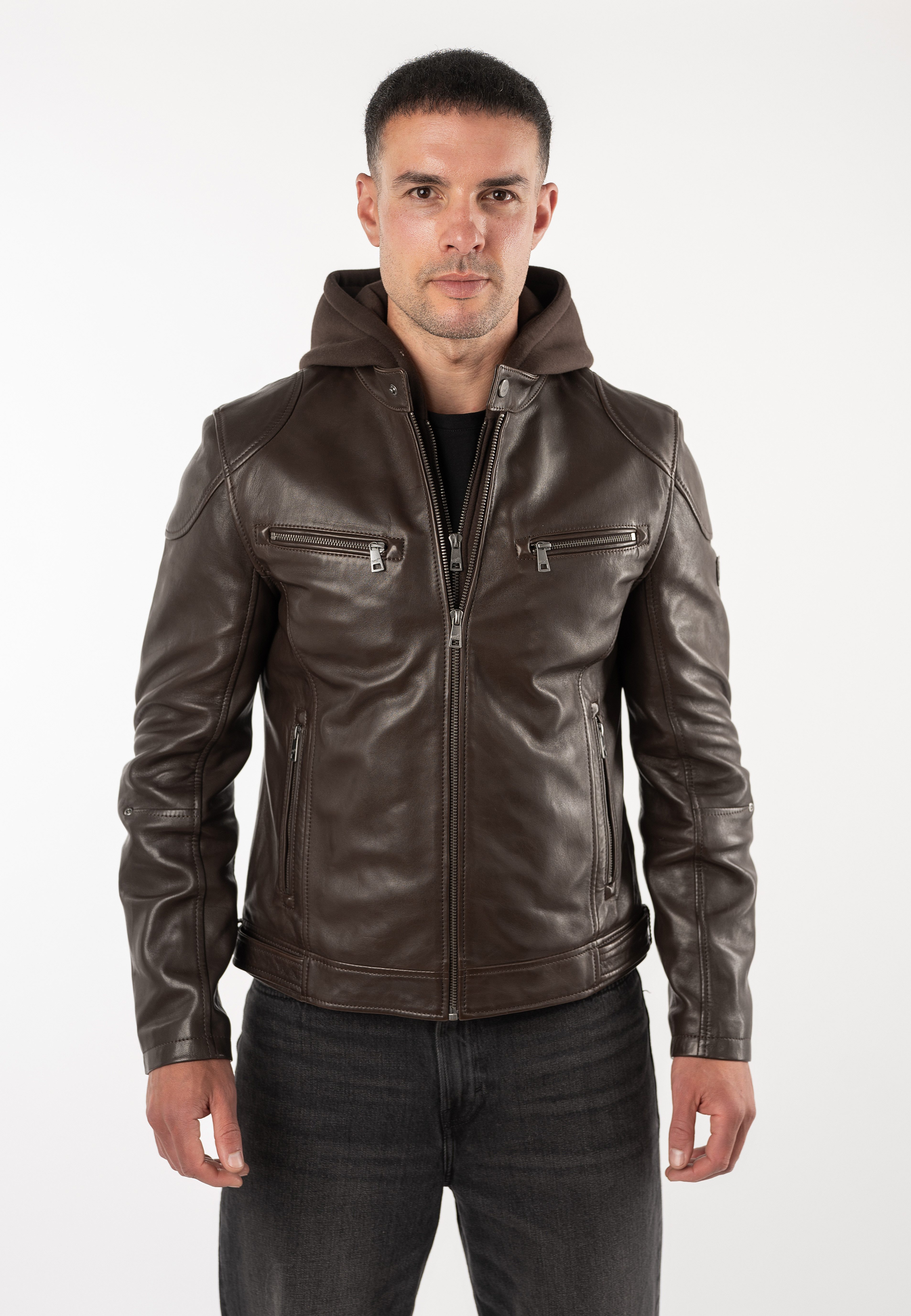 Mauritius Lederjacke MMBoky (mauritiusHerren26) mit Kapuze & betonter Schulterpartie