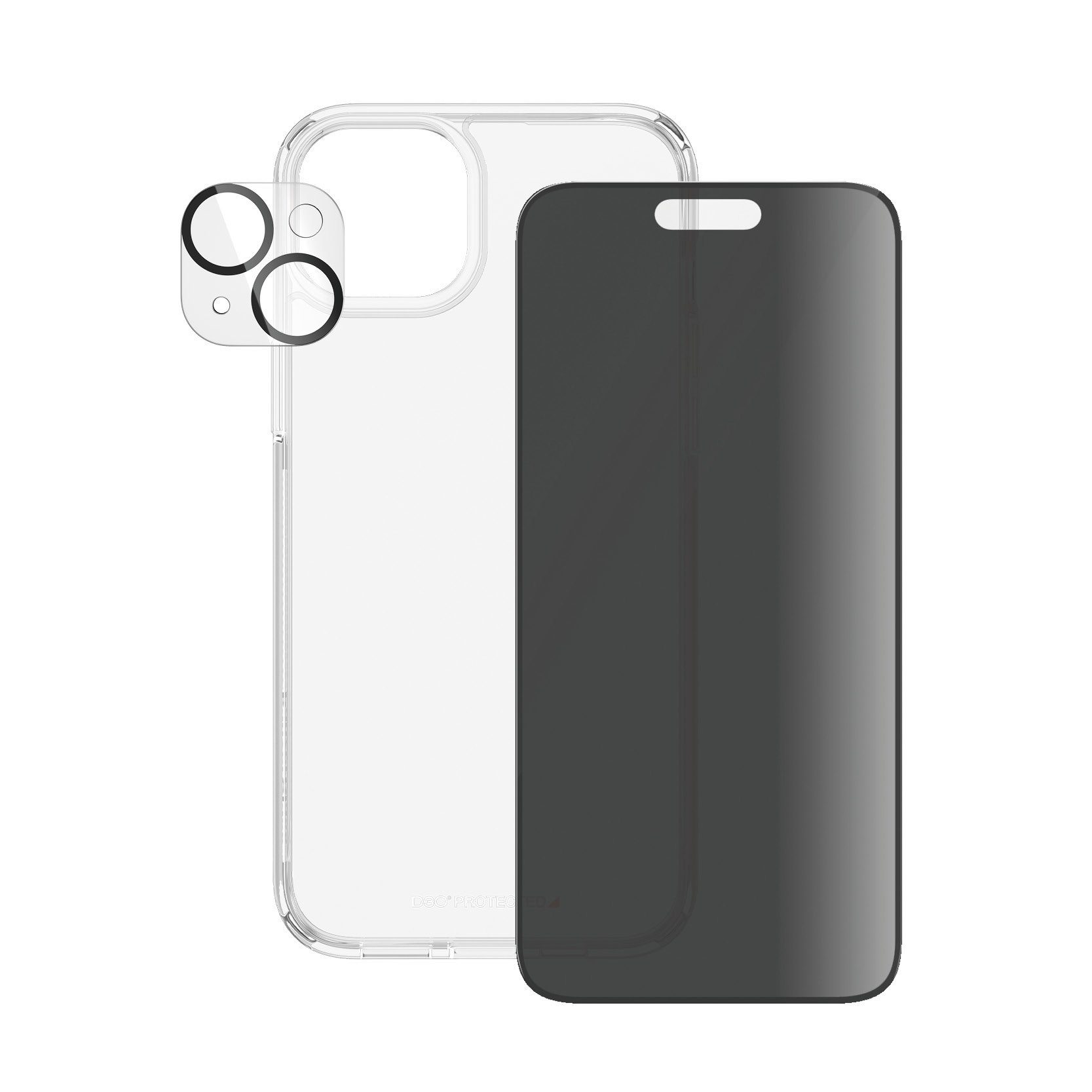 PanzerGlass Displayschutzglas 3-in-1-Privacy-Pack Privacy, Camera Protector und Cover für iPhone 15 Plus