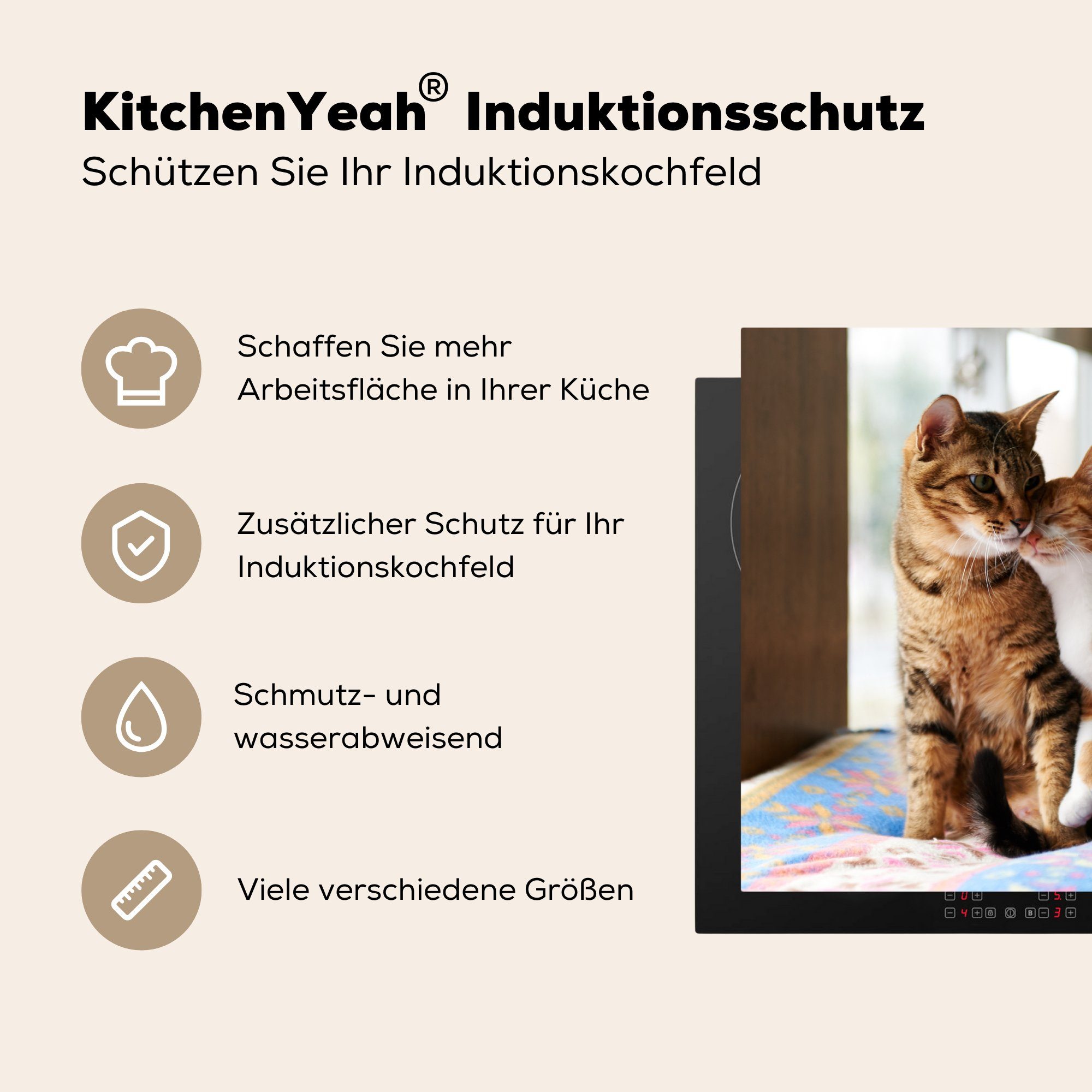 küche, die Die 71x52 Schutz Kätzchen für Ceranfeldabdeckung beiden Induktionskochfeld spielen, Vinyl, cm, MuchoWow (1 Herdblende-/Abdeckplatte tlg),