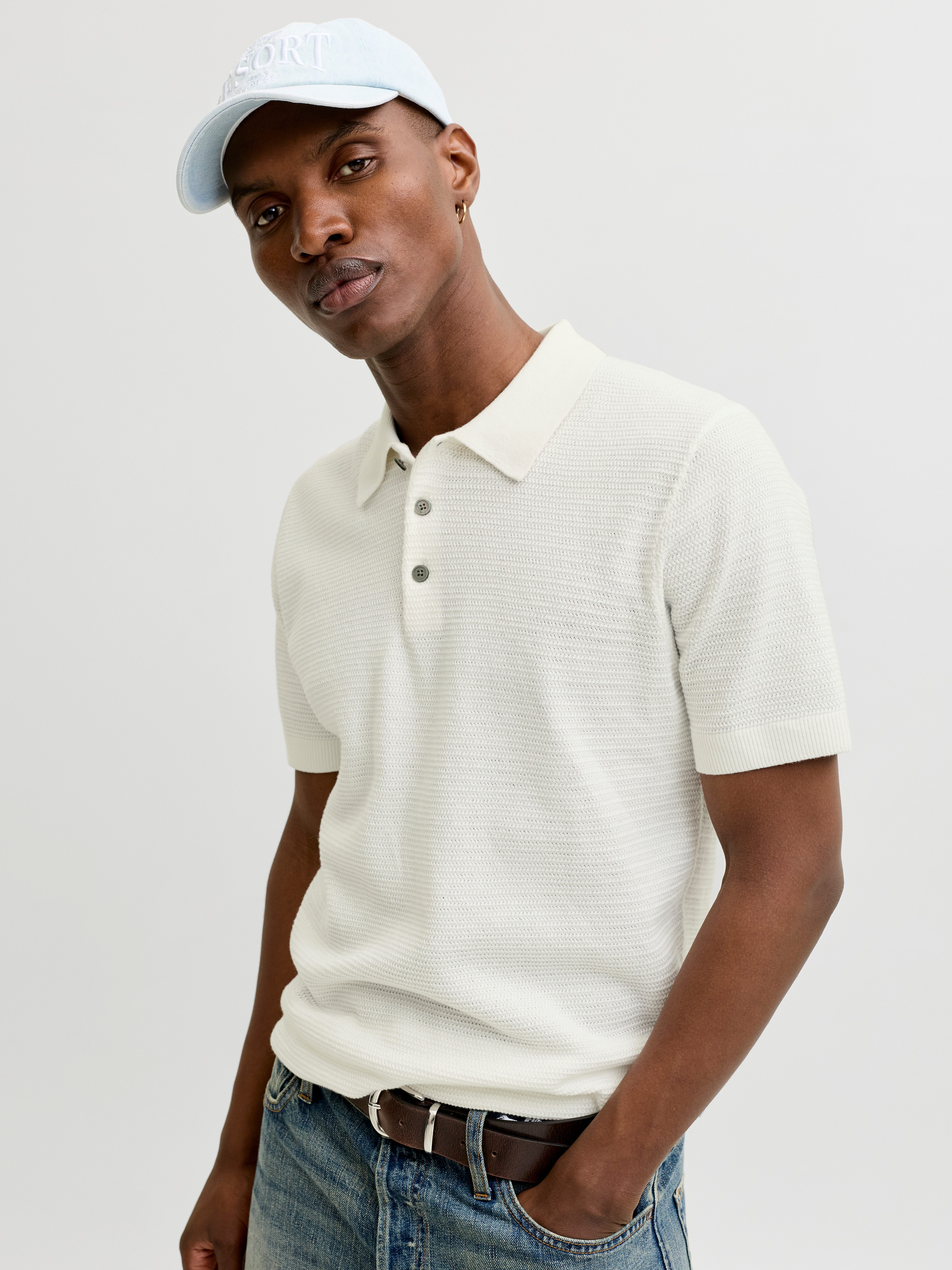 Jack & Jones Polokragenpullover JPRBLURILEY KNIT POLO SS SN Baumwolle, regular fit
