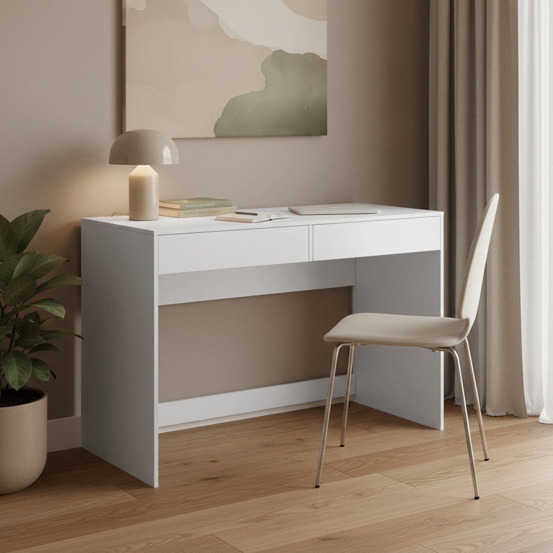 Bellamio Schreibtisch Toce mit 2 Schubladen (weiß), Breite 110 cm x Tiefe 53 cm