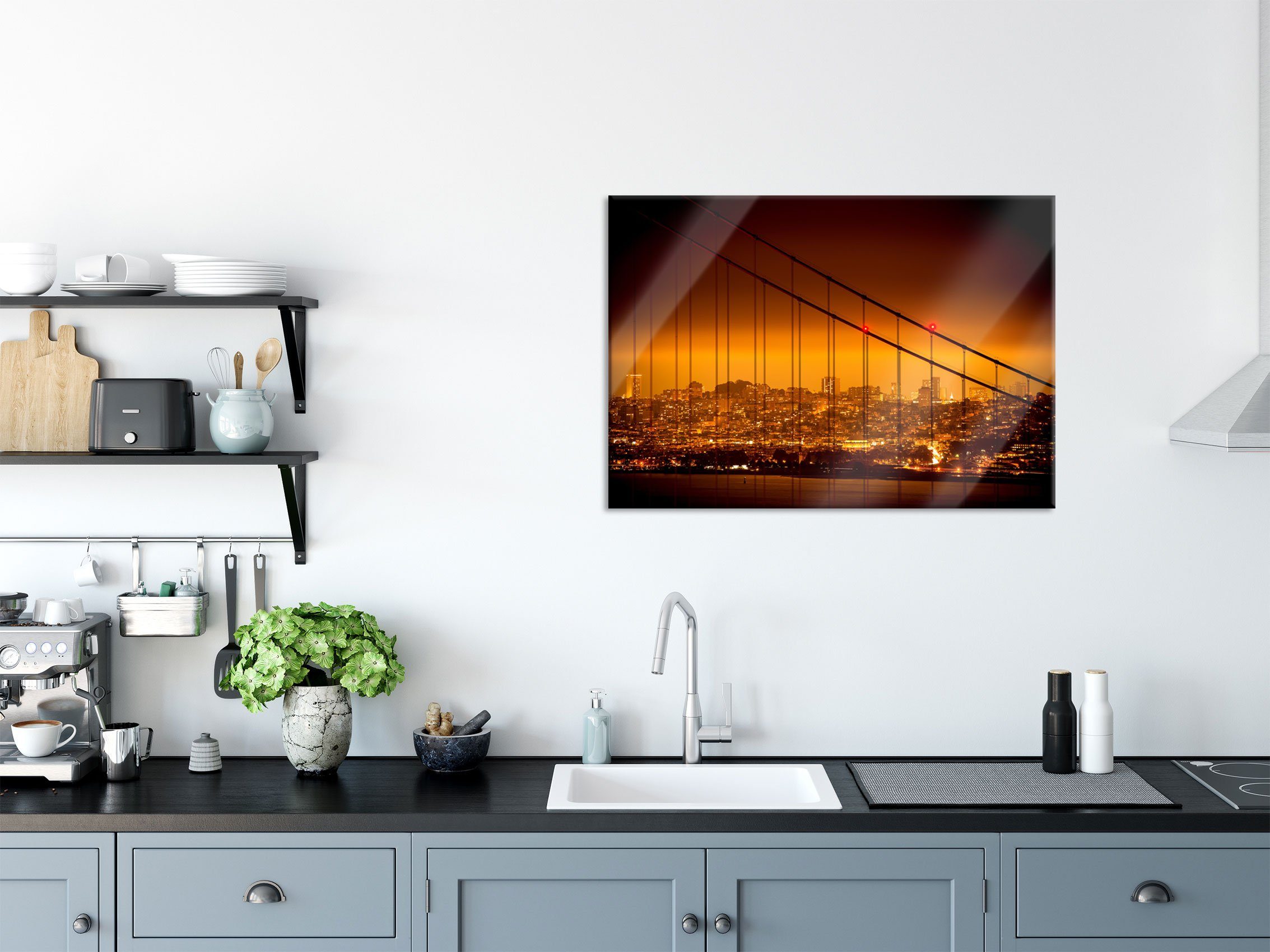 Echtglas, inkl. aus Abstandshalter St), Skyline (1 Skyline, San Glasbild Aufhängungen Pixxprint San und Francisco Glasbild Francisco