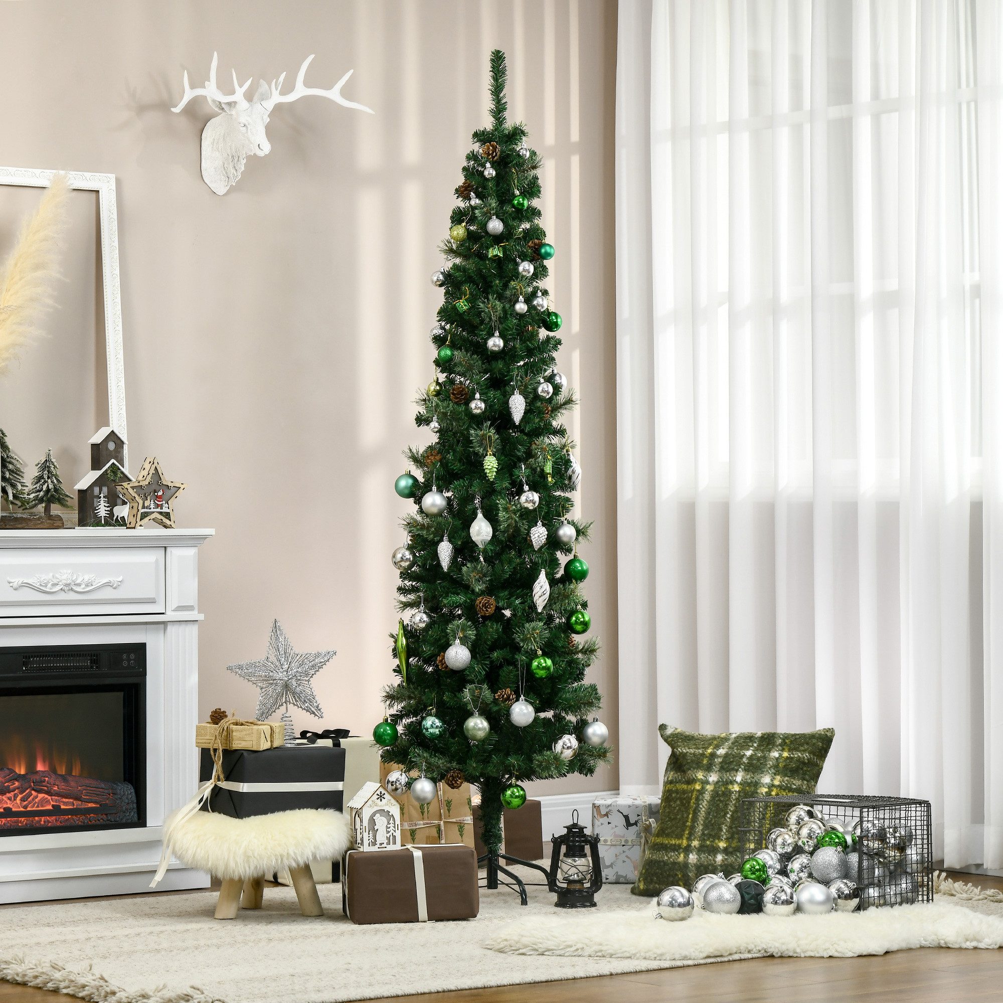 HOMCOM Künstlicher Weihnachtsbaum Tannenbaum künstlich Christbaum mit 556 Spitzen Metallständer, Kiefer, 31 Zapfen, klappbar Metallständer, für Weihnachten Deko, Grün