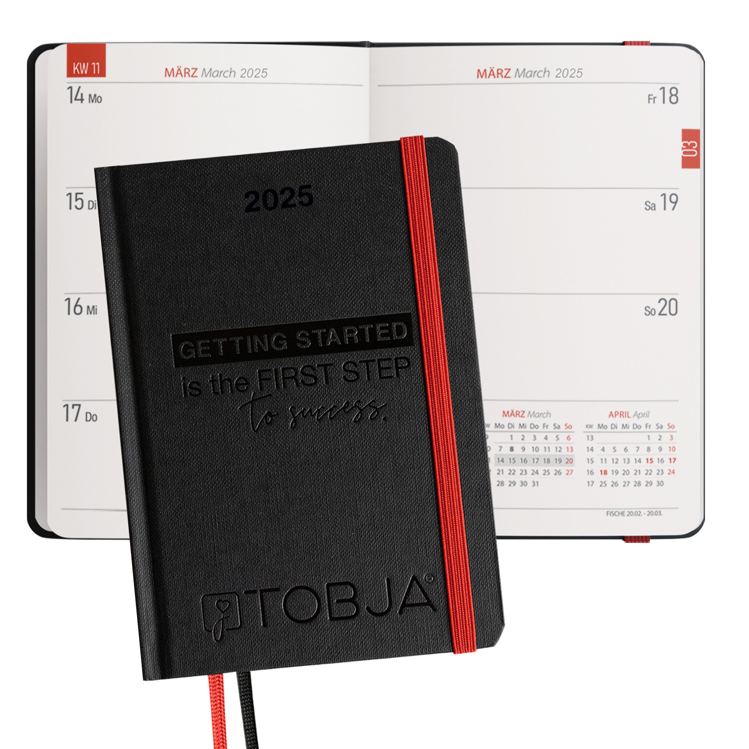 TOBJA Taschenkalender Taschenkalender 2025 A6 schwarz, Hardcover, Taschenkalender 2025 klein