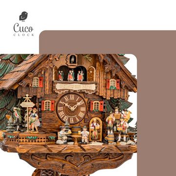 Cuco Clock Pendelwanduhr Kuckucksuhr Schwarzwalduhr "Waldkonzert" Wanduhr aus Holz (33 x 47 x 63cm, 8 - Tage Werk, automatische Nachtabschaltung)