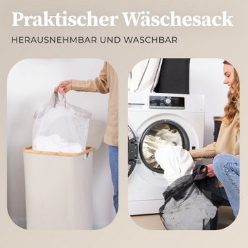 HENNEZ Wäschekorb 100L mit Deckel (Wäschekorb inkl. Wäschesack herausnehmbar), 1 Fach inkl herausnehmbarem Wäschesack Wäschesammler schmal mit Deckel