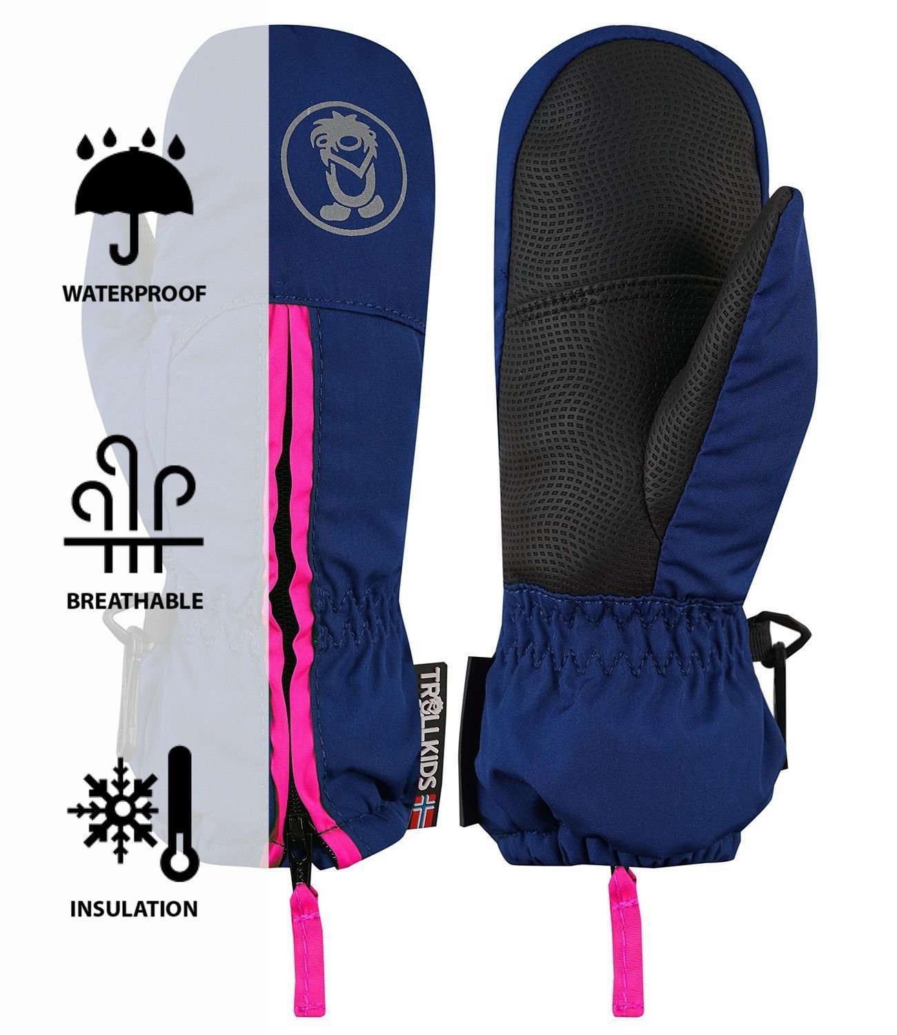 Marineblau TROLLKIDS / Magenta Troll Wasserdicht Skihandschuhe