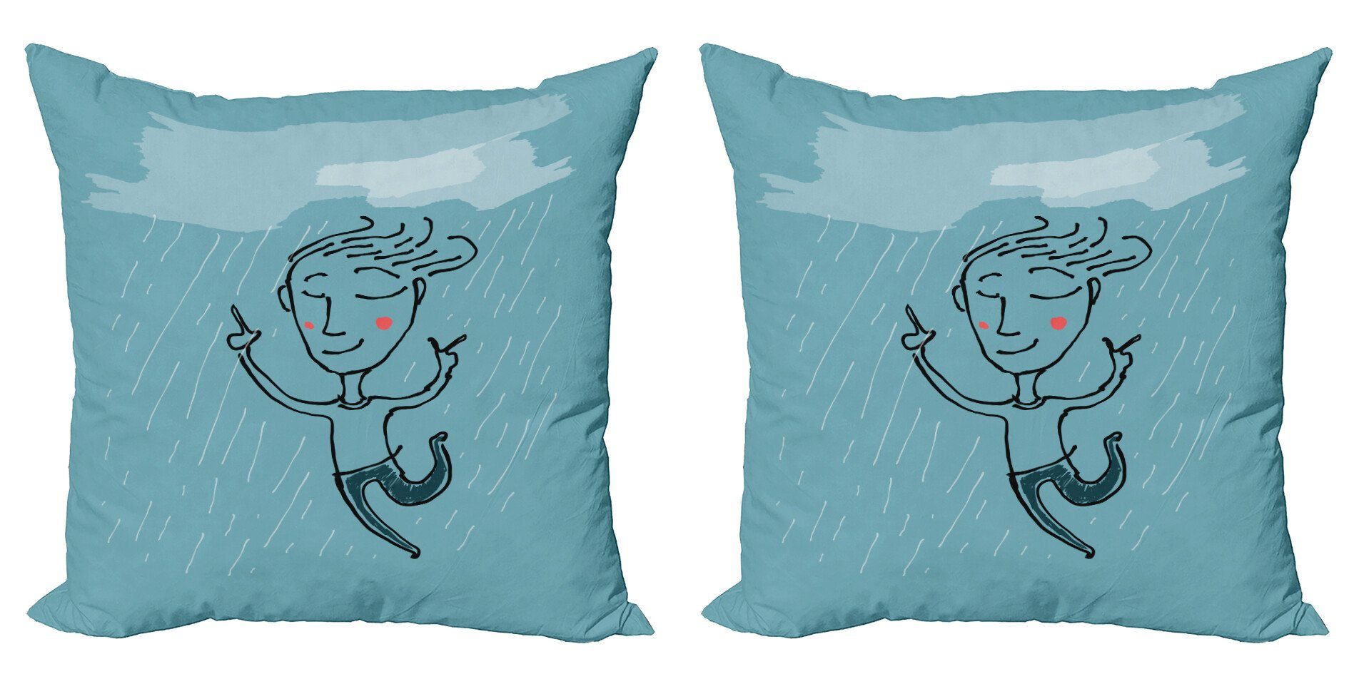 Kissenbezüge Modern Accent Doppelseitiger Digitaldruck, Abakuhaus (2 Stück), Lächeln Hand gezeichneter Mann unter dem Regen