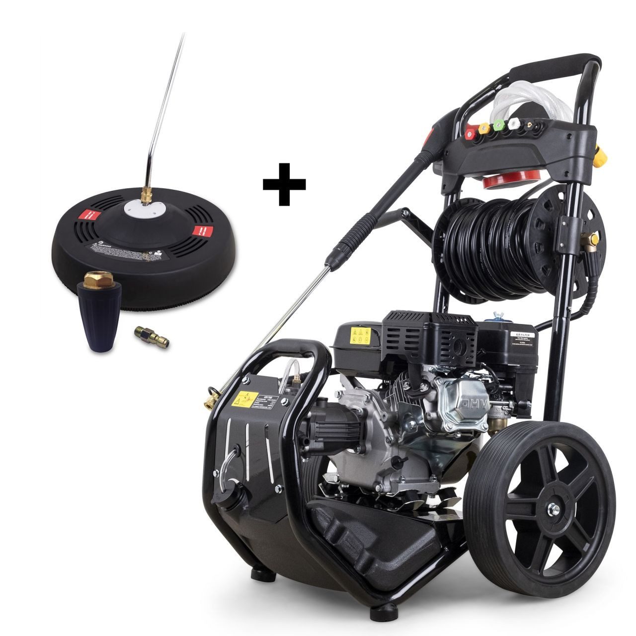 DeTec. Hochdruckreiniger Benzin DT-KR170D mit 7 PS + Dreckfräse + Flächenreiniger Kombiset, Druck max: 170,00 bar