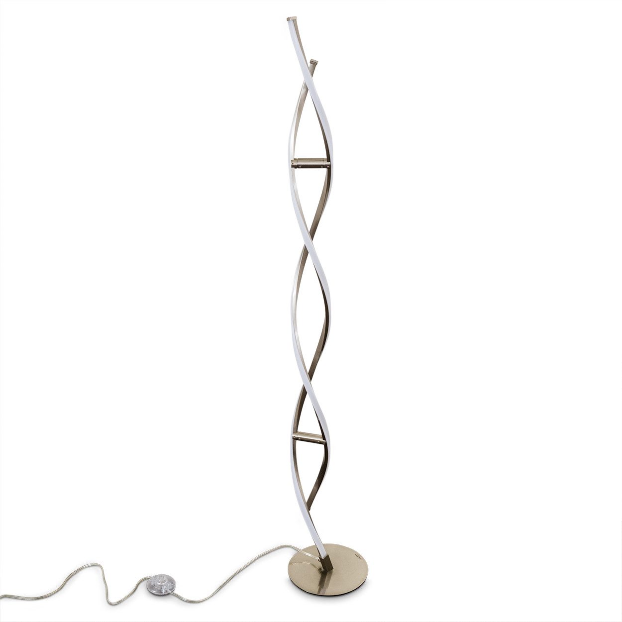 hofstein Stehlampe »Radogna« Stehleuchte aus Metall/Kunststoff in Nickel-matt/Weiß, 3000 Kelvin, längliche Bodenlampe, LED, 2050 Lumen, dimmbar über An-/Ausschalter