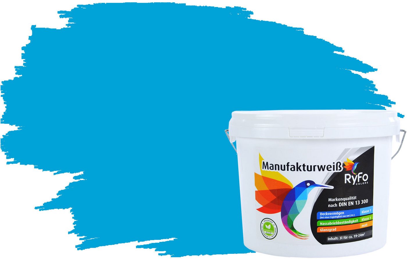 RyFo Colors Wand- und Deckenfarbe Manufakturweiß Blautöne,1 L ca. 8 m², Deckkraft-/Nassabriebklasse 1, matt, atmungsaktiv, für Innenräume