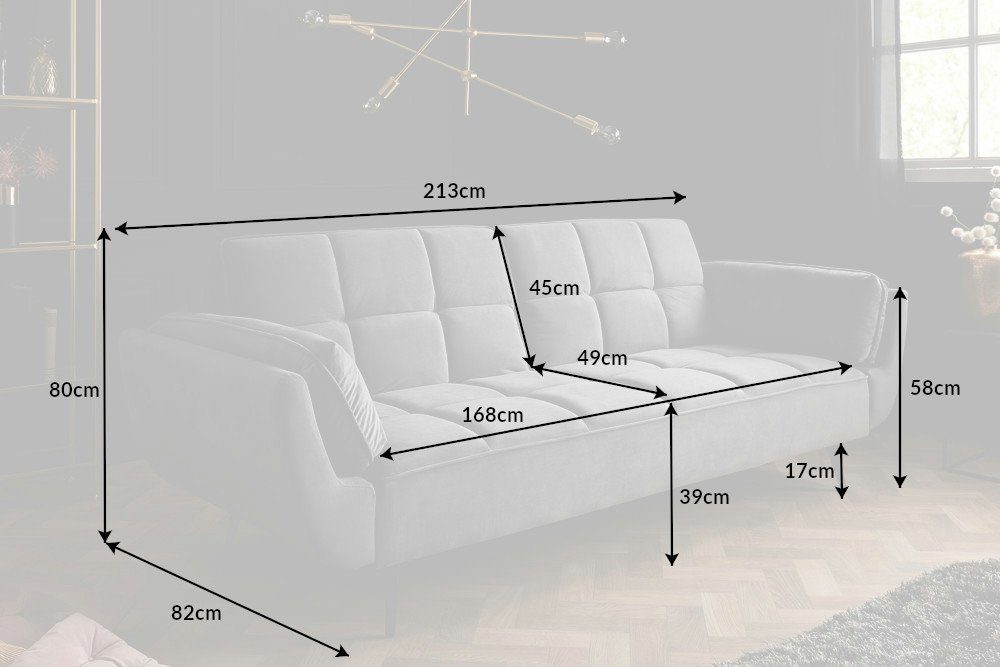 riess-ambiente Schlafsofa BOUTIQUE 213cm grau - Samt, schwarze Füße, Rundumbezug, retro, 3-Sitzer mit Schlaffunktion - ideal für Wohn- & Schlafzimmer oder Loft – Bild 3 von 5