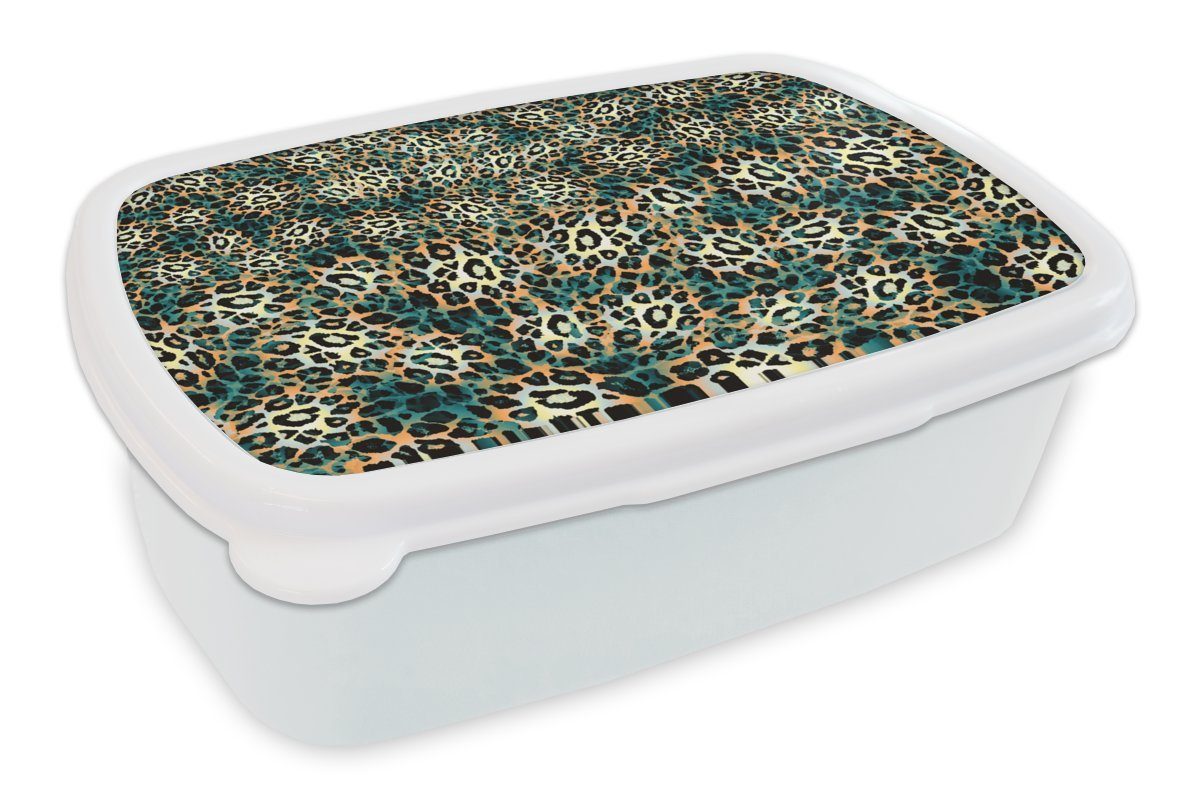 MuchoWow Lunchbox Leopardenmuster - Design - Tiere, Kunststoff, (2-tlg), Brotbox für Kinder und Erwachsene, Brotdose, für Jungs und Mädchen weiß