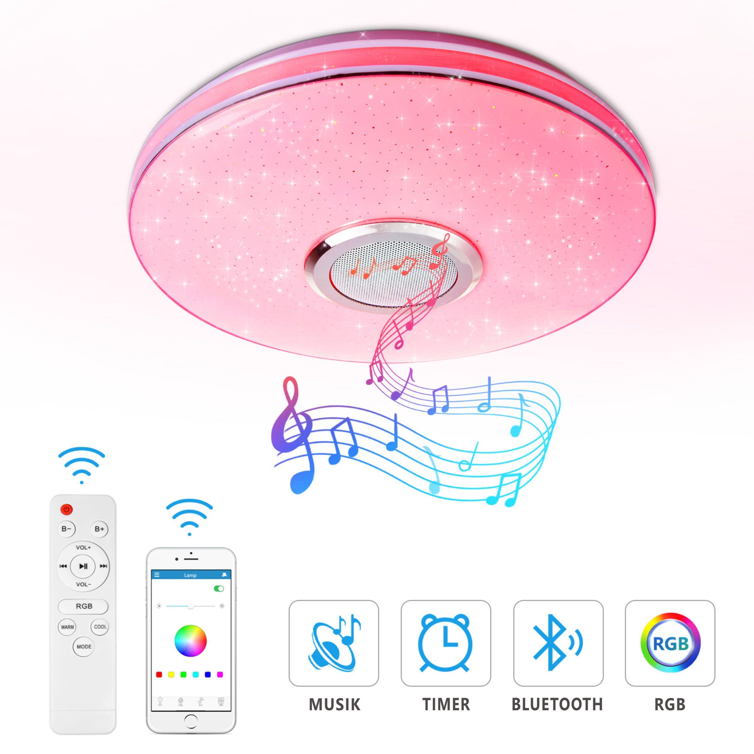 RGB LED Deckenlampe mit Bluetooth Musik Lautsprecher Fernbedienung DIMMBAR 