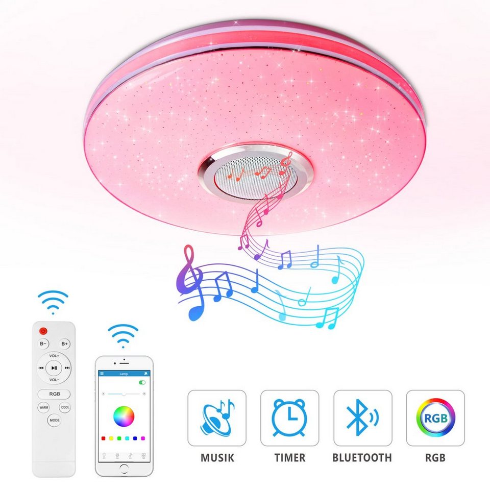 Bluetooth App Lautsprecher Fernbedienung Dimmbar LED RGB Musik Deckenleuchte 
