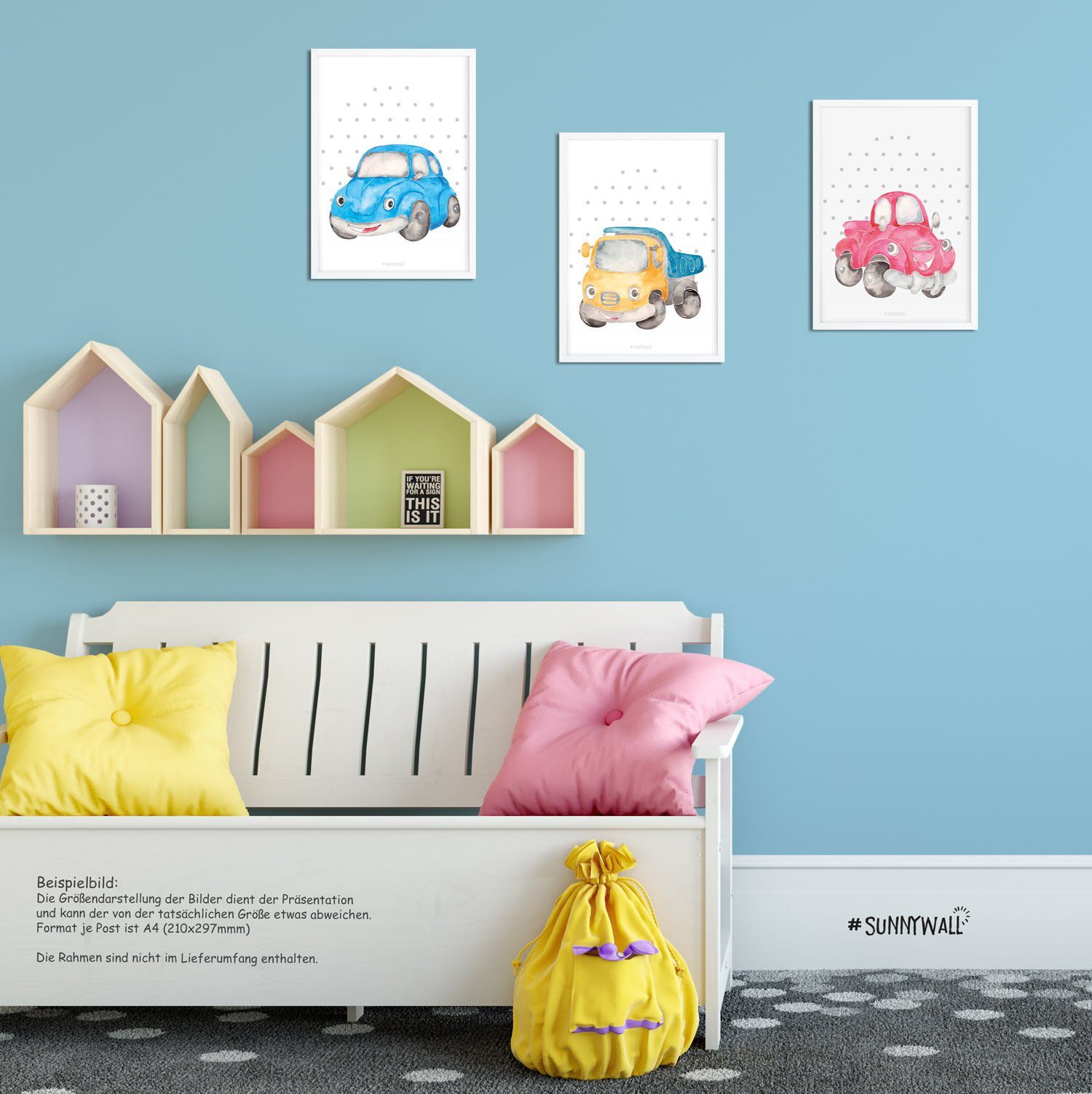 Sunnywall Poster Poster Kinderzimmer Kleine Autos- Little Cars (3er Set), Auto (Set, 3 St), ungerahmt