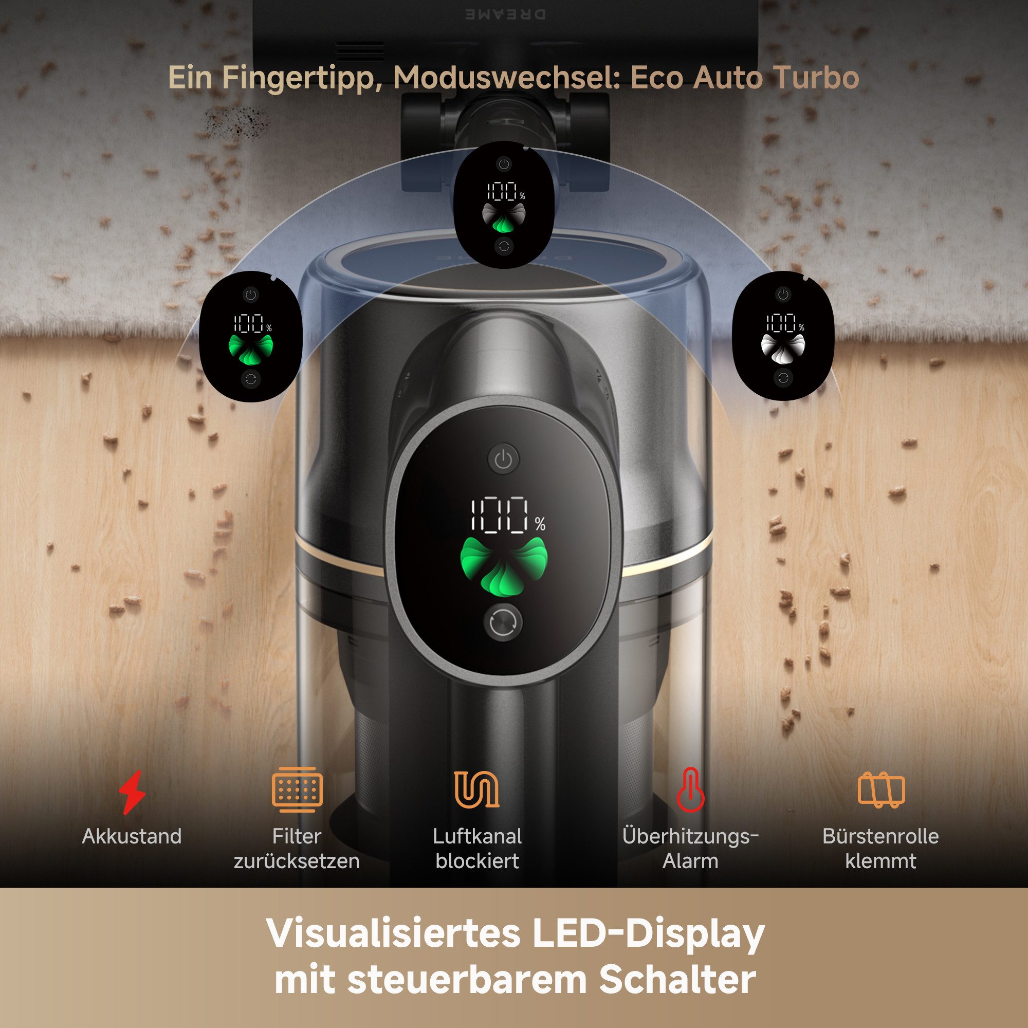 Dreame Akku-Hand-und Stielstaubsauger R20 Pro, 600 W, 26000 Pa, Anti-Haar, 99.9% Filter, LED, Flex 90° – Bild 5 von 5