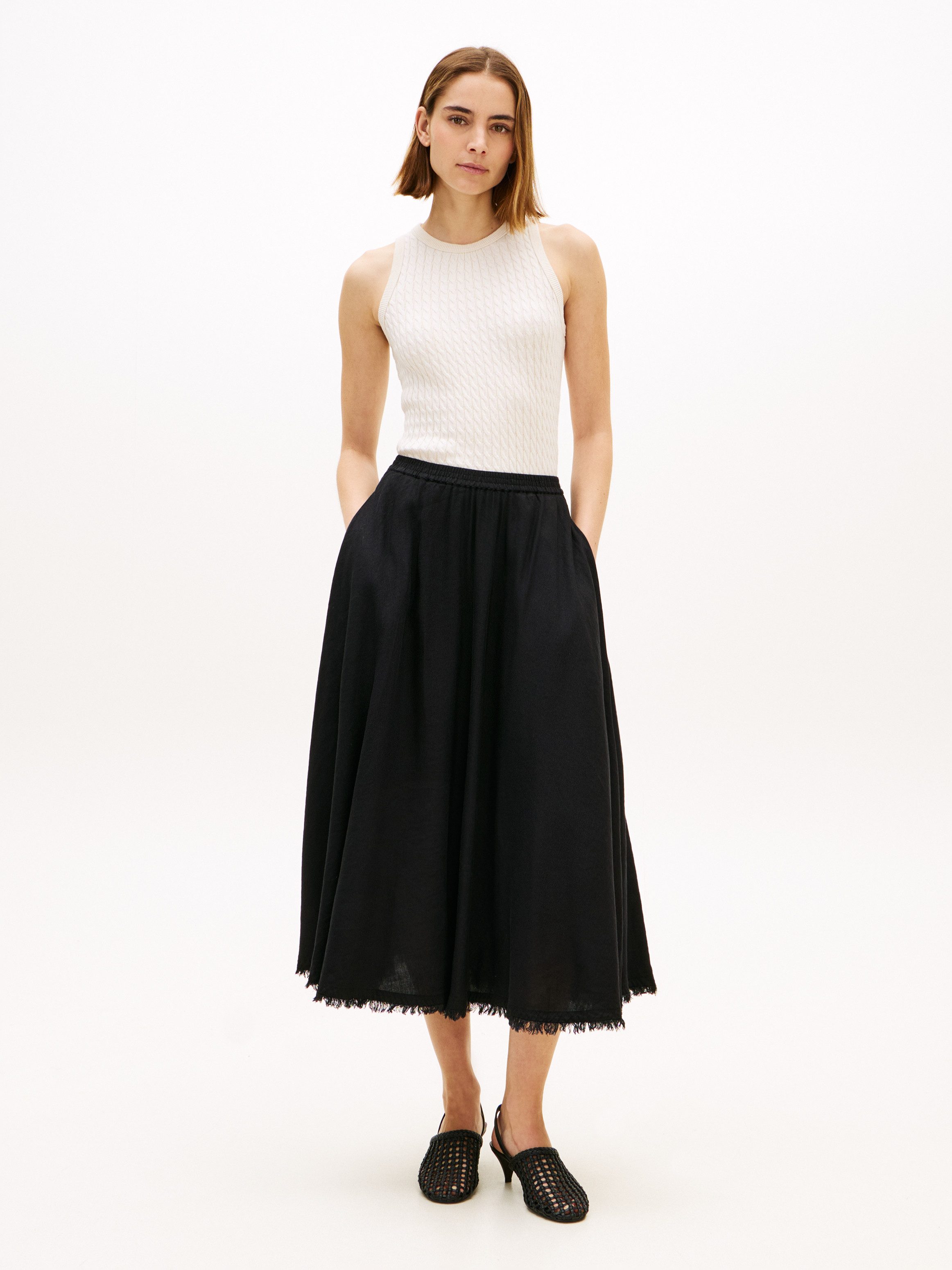 Tommy Hilfiger A-Linien-Rock VIS/LINEN VOLUME MIDI SKIRT Leinen-Mix mit feinen Falten, Relaxed Fit