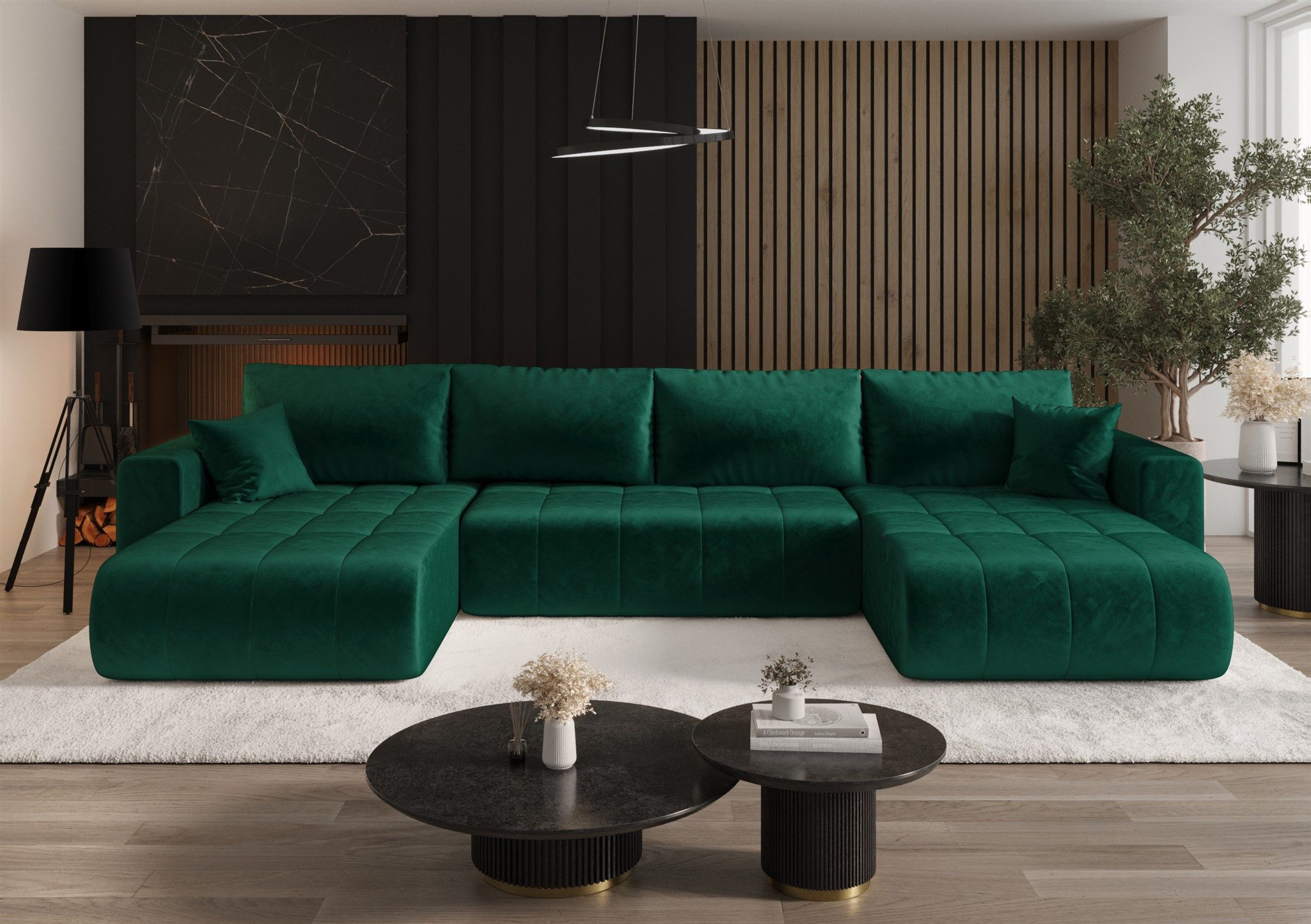 Fun Möbel Wohnlandschaft Designersofa in U-Form FUN LUPE in Stoff, inkl. Bettkasten und 2 Zierkissen, mit Bettkasten und Schlaffunktion
