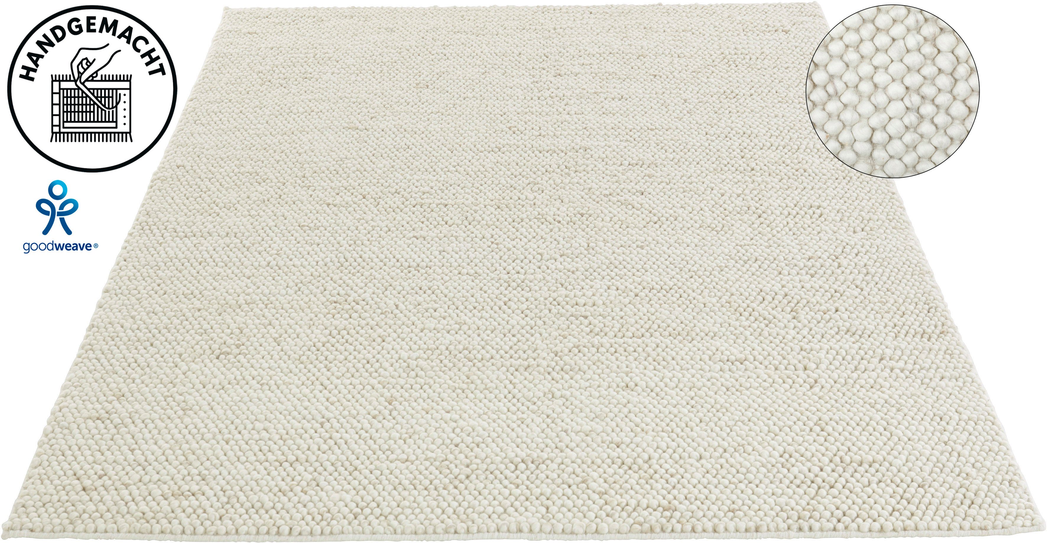 LeGer Home by Lena Gercke Wollteppich Ainhoa, handgewebt, Wolle, rechteckig, Höhe: 12 mm, einfarbig, Wolle, Teppich, Wohnzimmer, Schlafzimmer, Esszimmer
