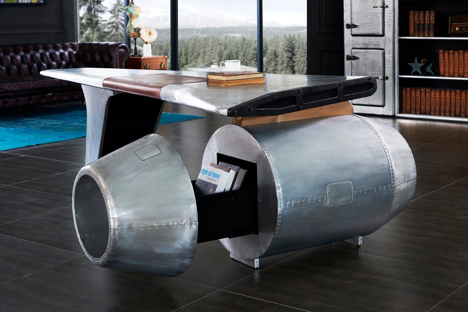Xlmoebel Schreibtisch Aviator Bürotisch mit Flugzeug-Flügel-Design aus hochwertigem Material (Schreibtisch, 1-St., Schreibtisch), Hergestellt in Europa