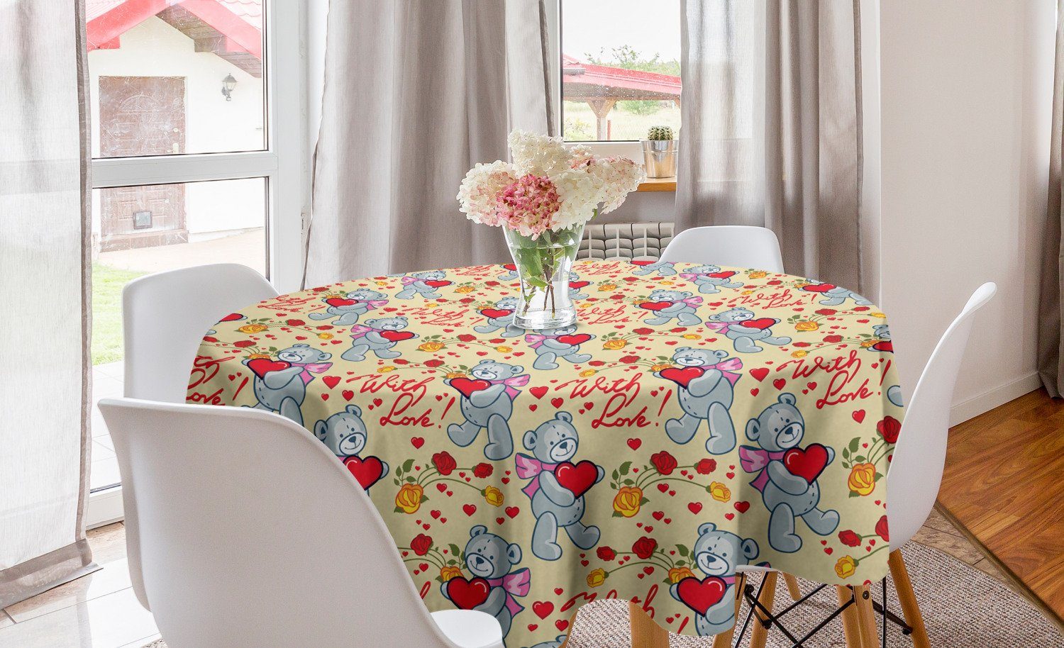 Tischdecke Esszimmer Kreis Dekoration, Küche Abakuhaus Abdeckung Bären-Herzen Valentinstag Tischdecke für