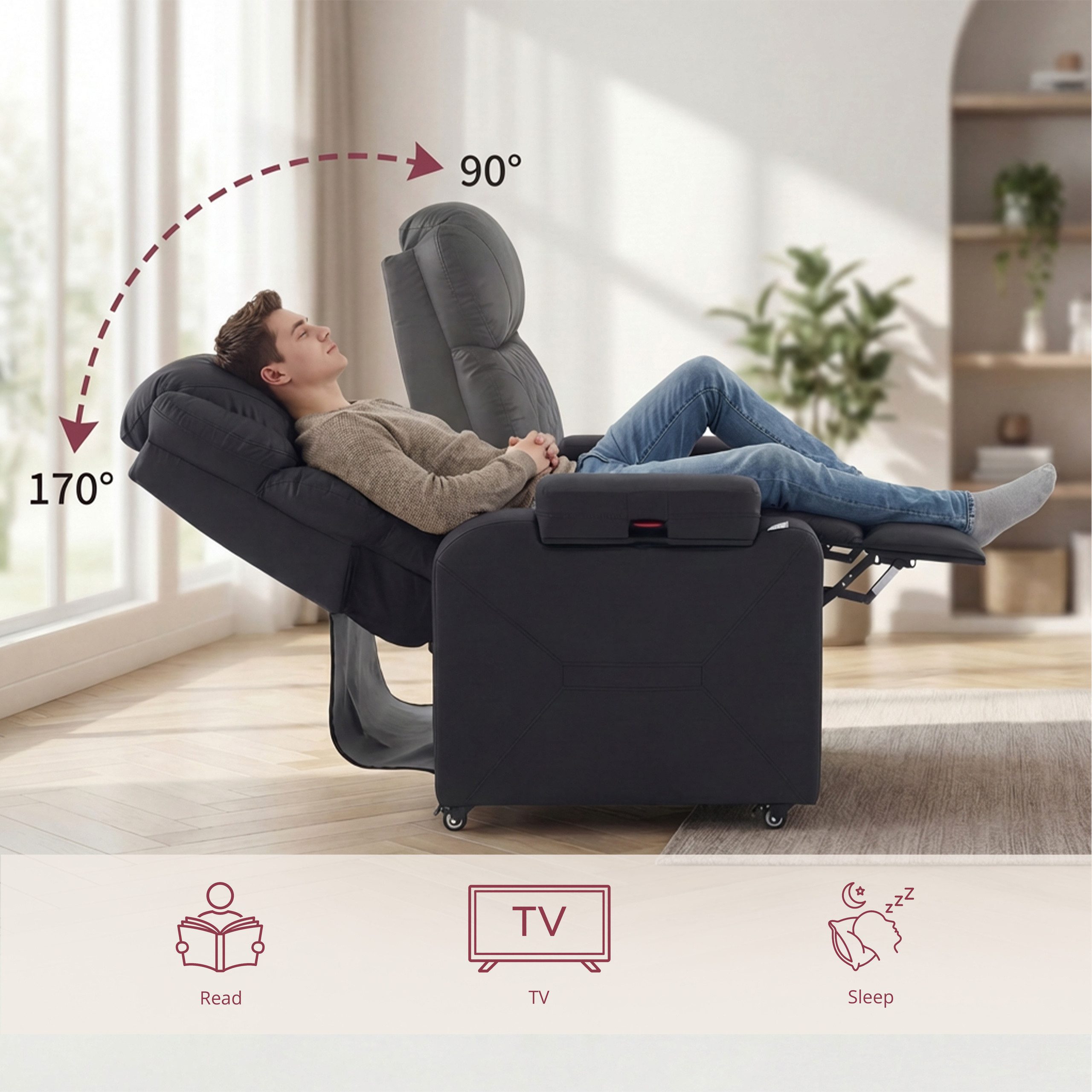 hjh OFFICE Loungesessel Loungesessel Game Sport RX Kunstleder, Gaming Relax Sessel mit Kopfstütze, 90–170° Neigungswinkel, drehbar