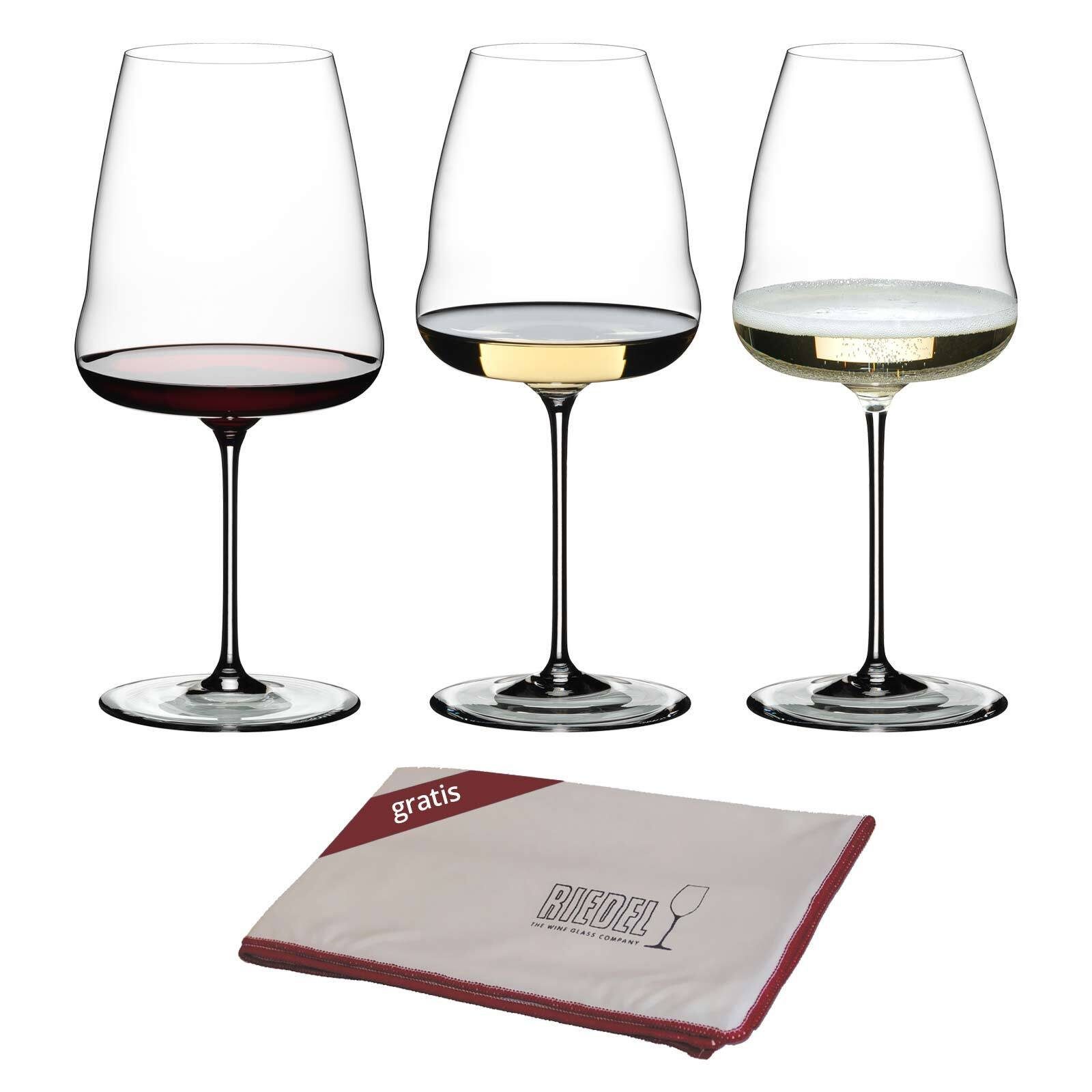 RIEDEL Glas Glas Winewings Gläser-Set inklusive Poliertuch 3er Set, Glas