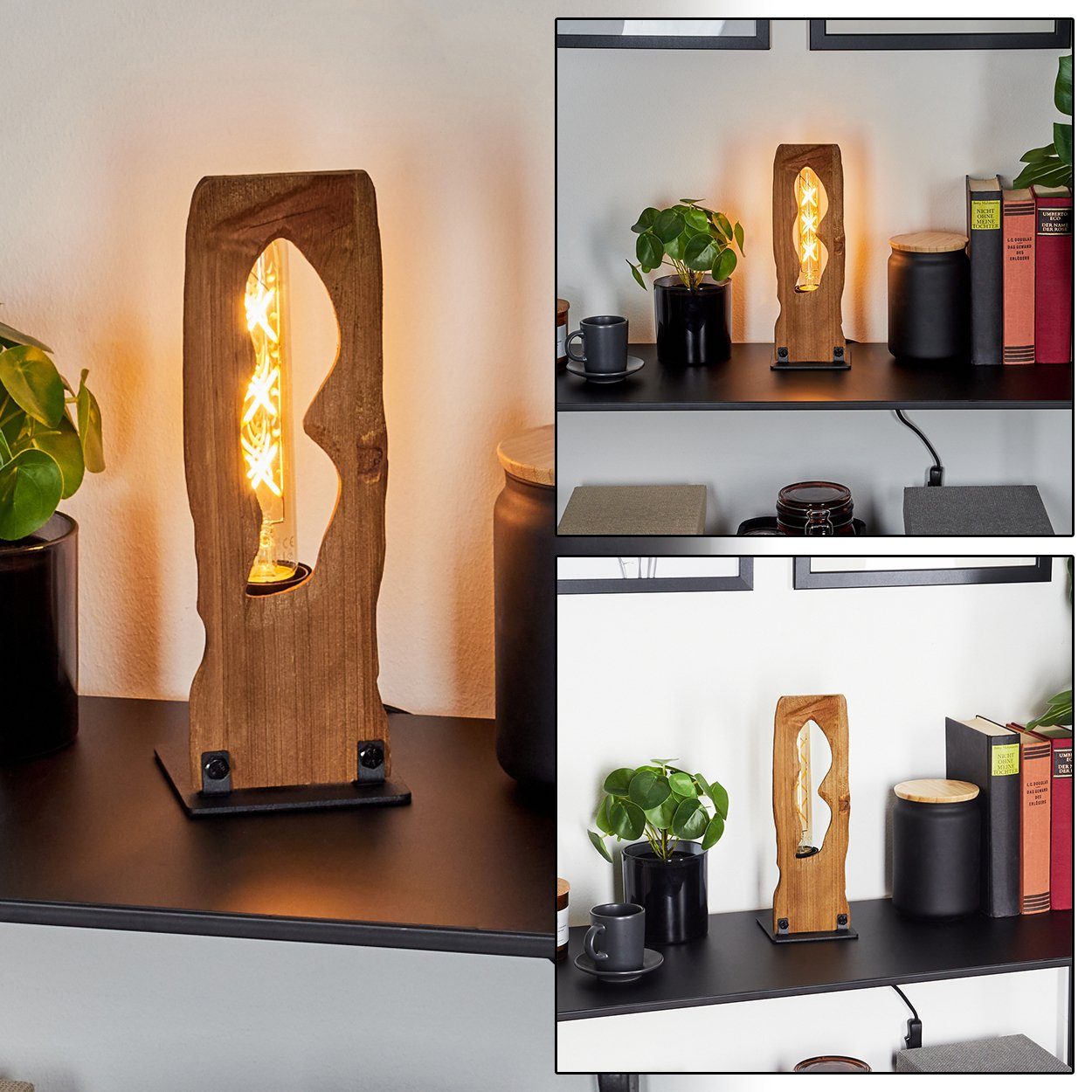 Leuchtmittel, Metall/Holz »Azeglio« ohne aus hofstein Tischleuchte in moderne mit E27 Tischlampe Schwarz/Naturfarben, An-/Ausschalter,