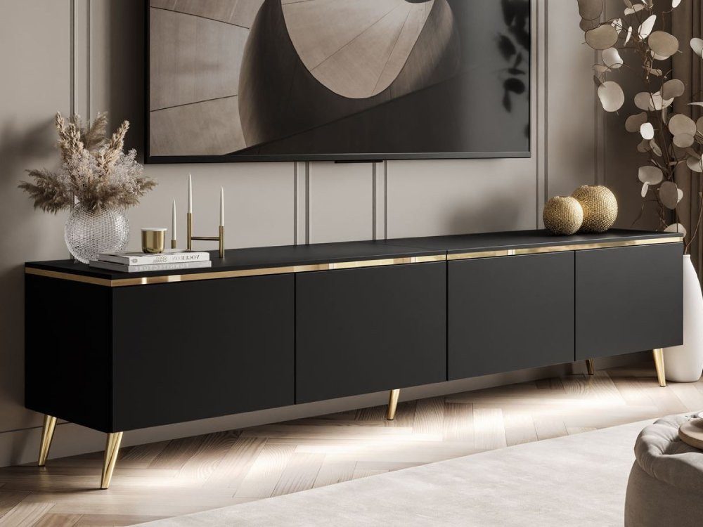 ALLHOUSE24 TV-Schrank TV-Schrank NELLY Metallbeine LED Beleuchtung Sideboard GOLD (1x TV Schrank) Breite 200 cm