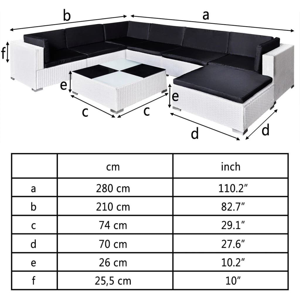vidaXL Gartenlounge-Set 8-tlg. Poly Garten-Lounge-Set (8-tlg) Weiß, mit Rattan Auflagen