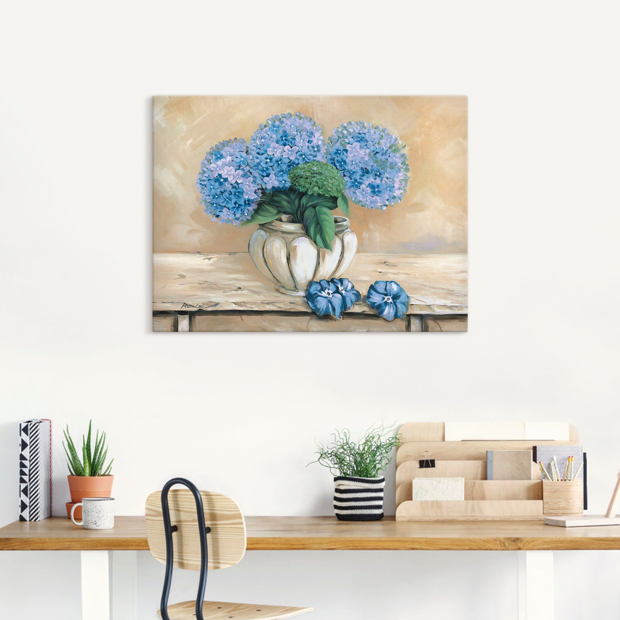 versch. oder Leinwandbild, Poster (1 Blaue Hortensien, Größen St), Artland als Alubild, Wandaufkleber in Blumen Wandbild