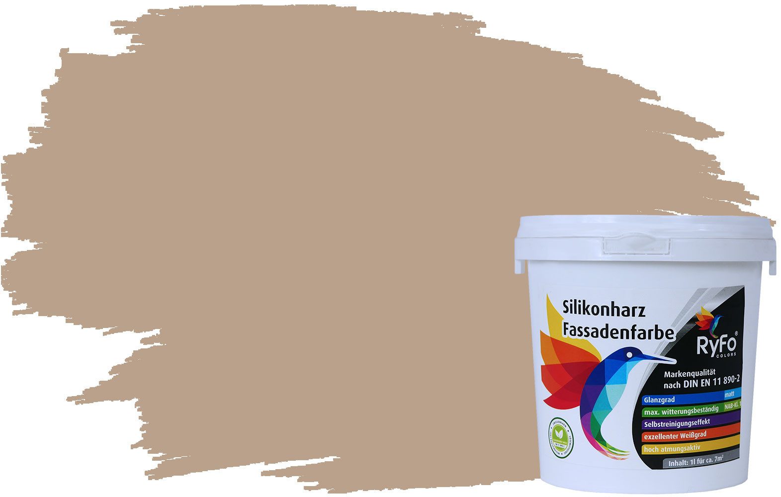 RyFo Colors Fassadenfarbe Silikonharz Fassadenfarbe Beige 1l, 1 L ca. 6 m², Wasserabweisend, diffusionsfähig, schützt vor Schmutz, UV-beständig