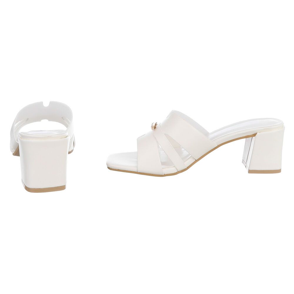 Ital-Design Damen Sandale mit Blockabsatz und Schmuckdetail Pantolette (91970766) Blockabsatz Sandalen & Sandaletten in Weiß – Bild 5 von 5