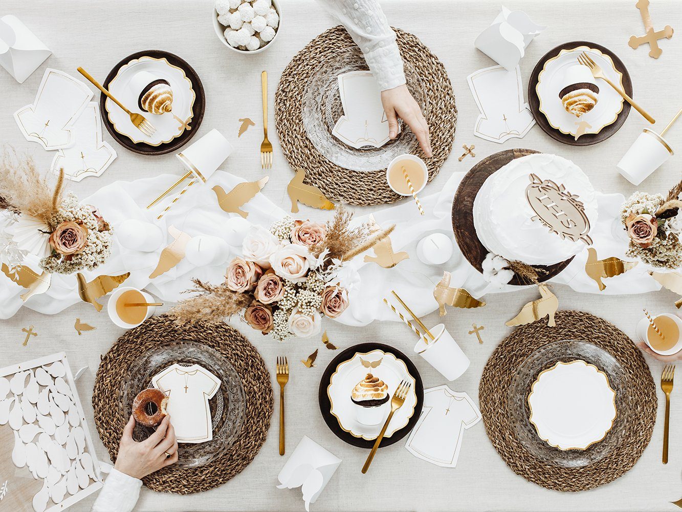 partydeco Papierserviette, Servietten zur Erstkommunion 14x16cm 20 Stück weiß gold