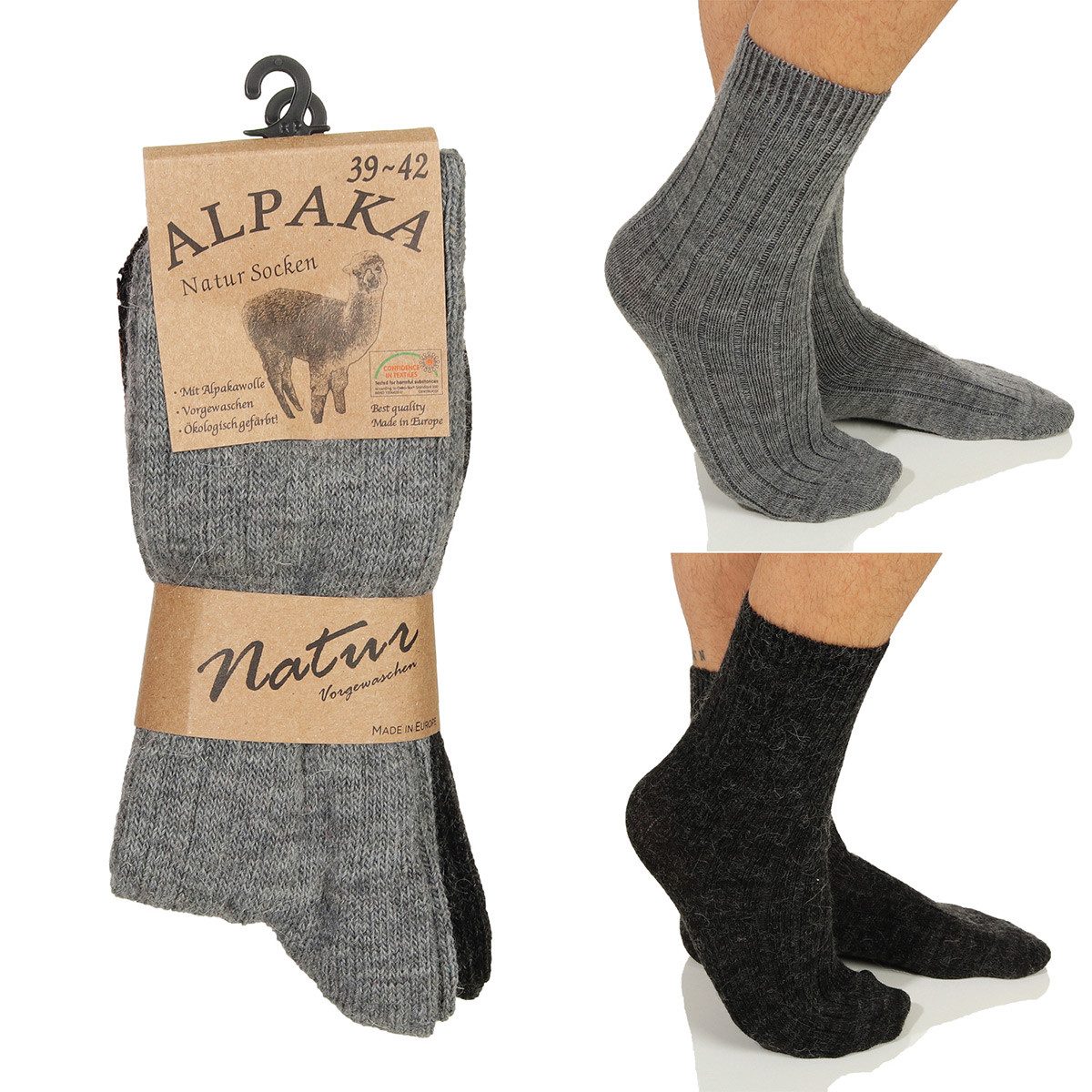 Kuschelsocken Alpaka Wintersocken 17 Grau / Anthra Dünn 35-38